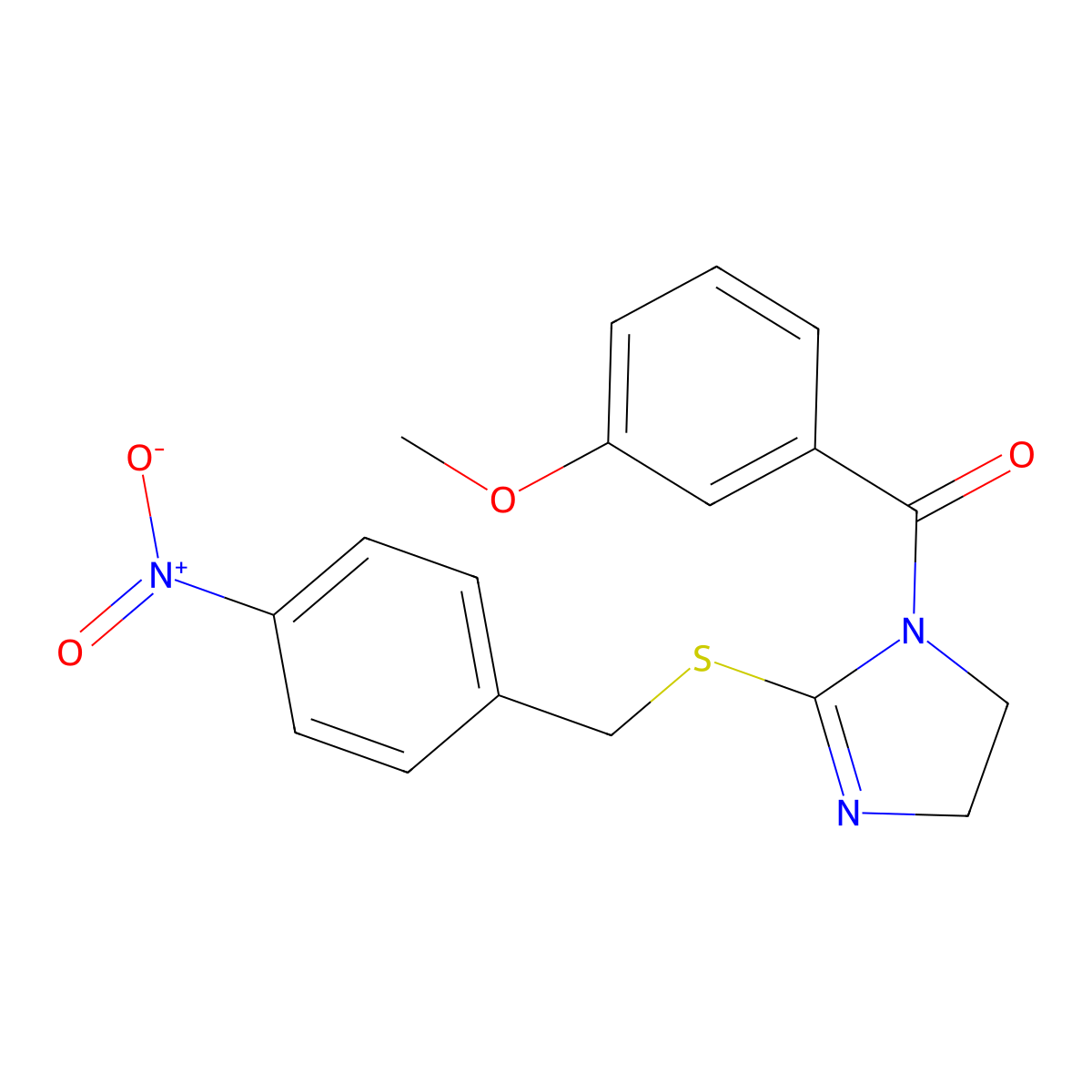 (3-Methoxyphenyl)-[2-[(4-nitrophenyl)methylsulfanyl]-4,5-dihydroimidazol-1-yl]methanone molecular structure, CAS 851802-18-1