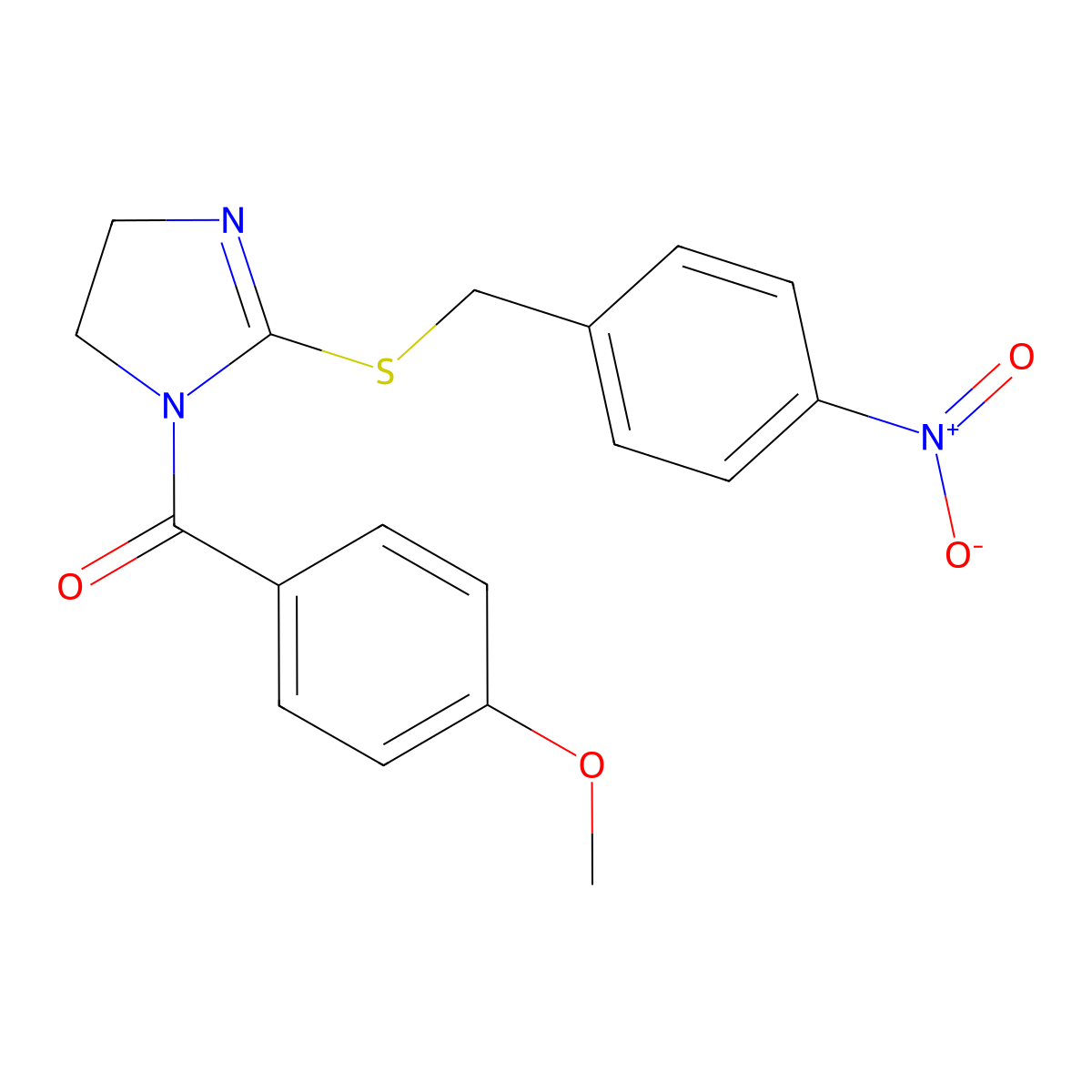 (4-methoxyphenyl)(2-((4-nitrobenzyl)thio)-4,5-dihydro-1H-imidazol-1-yl)methanone molecular structure, CAS 851802-19-2
