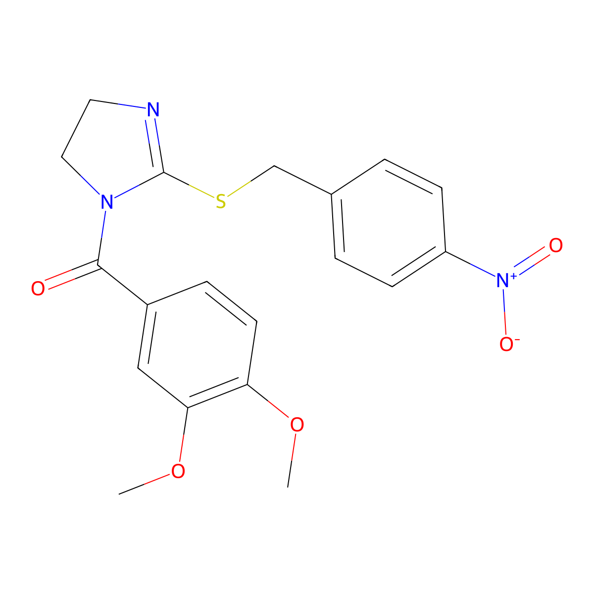 (3,4-Dimethoxyphenyl)-[2-[(4-nitrophenyl)methylsulfanyl]-4,5-dihydroimidazol-1-yl]methanone molecular structure, CAS 851802-24-9