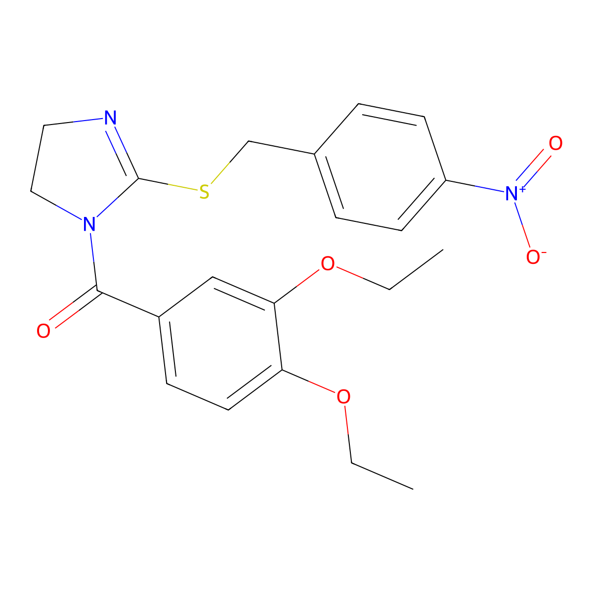 (3,4-Diethoxyphenyl)-[2-[(4-nitrophenyl)methylsulfanyl]-4,5-dihydroimidazol-1-yl]methanone molecular structure, CAS 851802-28-3