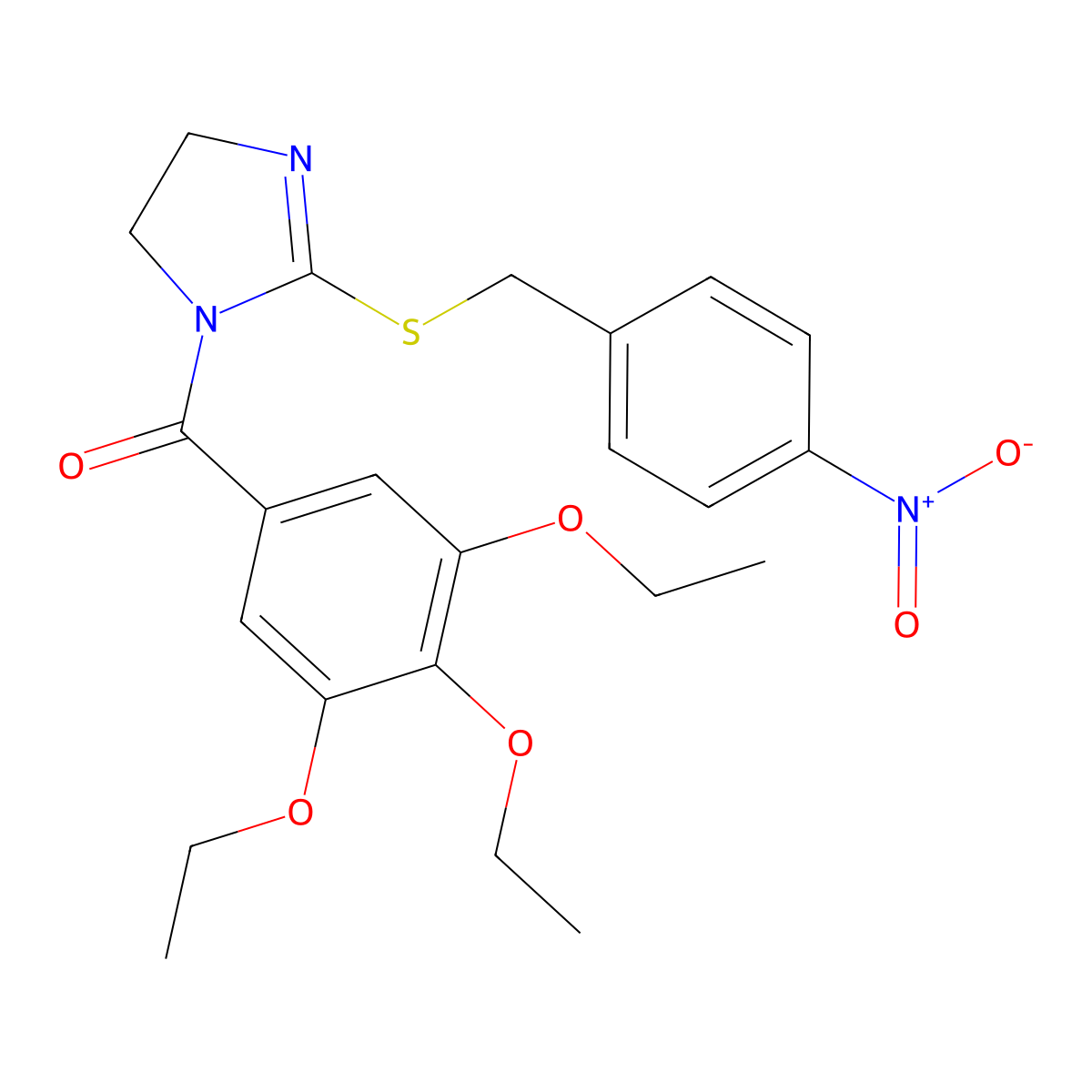 [2-[(4-Nitrophenyl)methylsulfanyl]-4,5-dihydroimidazol-1-yl]-(3,4,5-triethoxyphenyl)methanone molecular structure, CAS 851802-30-7