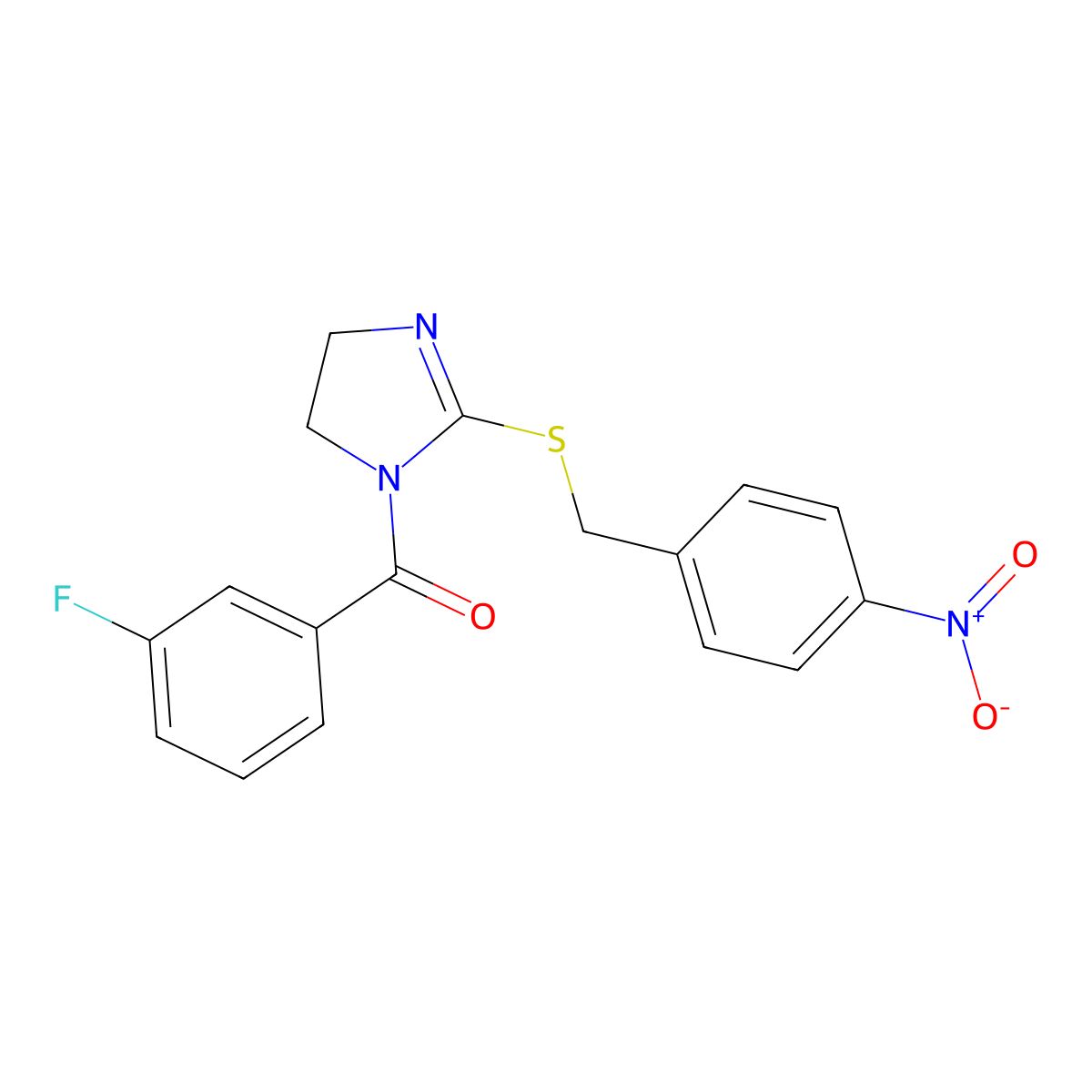 (3-fluorophenyl)(2-((4-nitrobenzyl)thio)-4,5-dihydro-1H-imidazol-1-yl)methanone molecular structure, CAS 851802-32-9