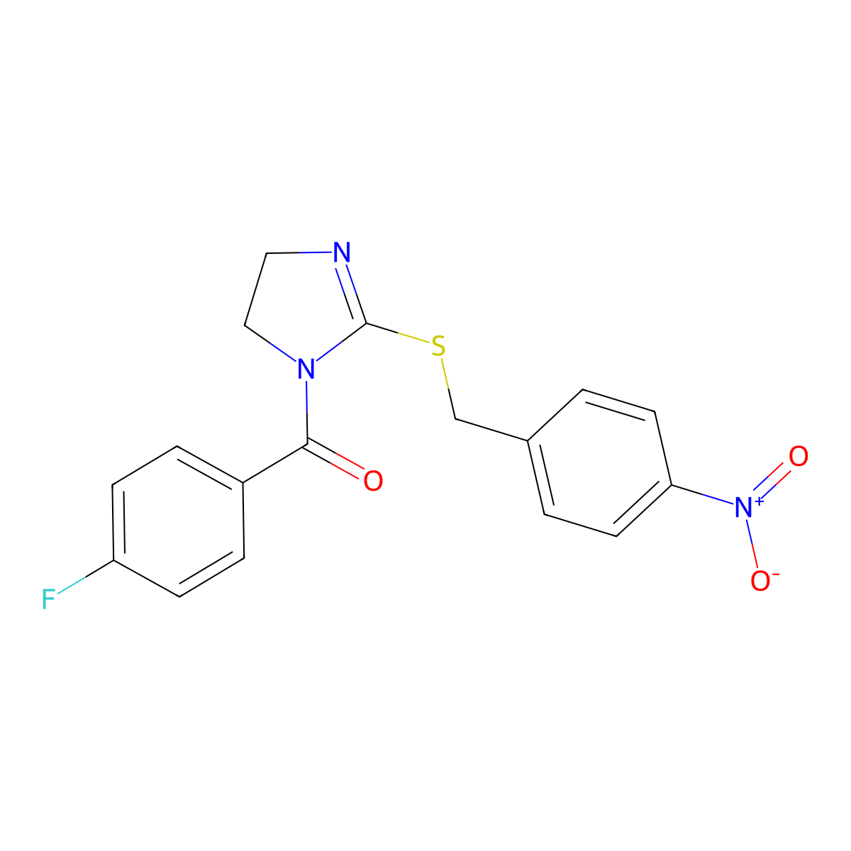 (4-fluorophenyl)(2-((4-nitrobenzyl)thio)-4,5-dihydro-1H-imidazol-1-yl)methanone molecular structure, CAS 851802-33-0