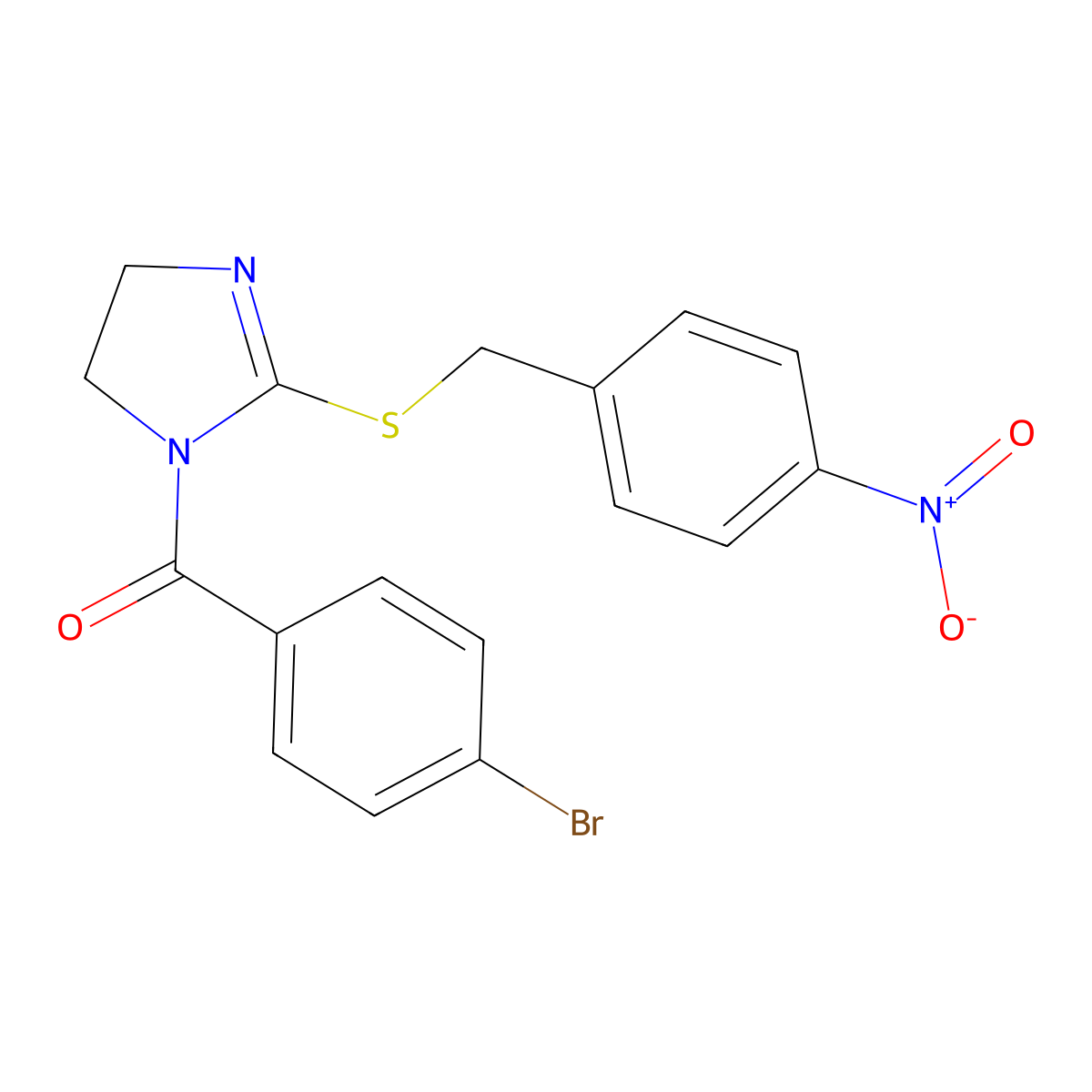 (4-Bromophenyl)-[2-[(4-nitrophenyl)methylsulfanyl]-4,5-dihydroimidazol-1-yl]methanone molecular structure, CAS 851802-36-3