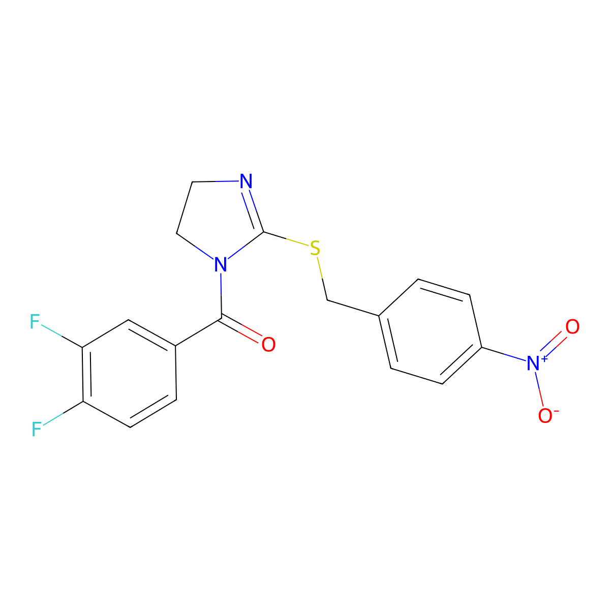 (3,4-difluorophenyl)(2-((4-nitrobenzyl)thio)-4,5-dihydro-1H-imidazol-1-yl)methanone molecular structure, CAS 851802-38-5