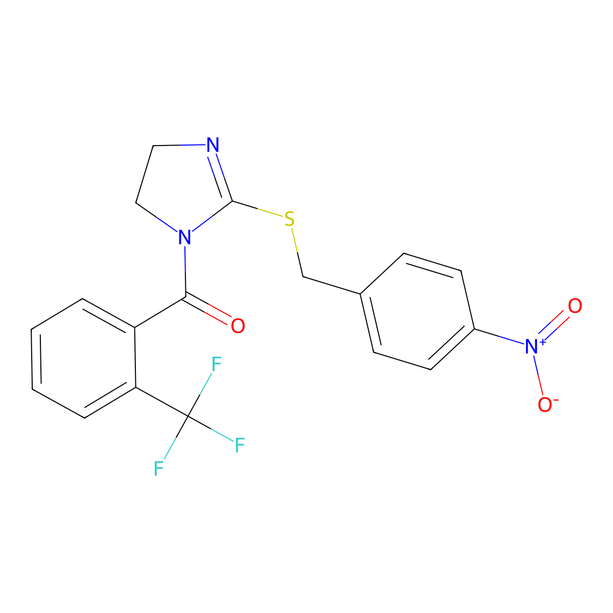 [2-[(4-Nitrophenyl)methylsulfanyl]-4,5-dihydroimidazol-1-yl]-[2-(trifluoromethyl)phenyl]methanone molecular structure, CAS 851802-39-6