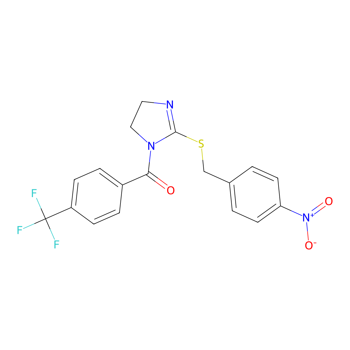 [2-[(4-Nitrophenyl)methylsulfanyl]-4,5-dihydroimidazol-1-yl]-[4-(trifluoromethyl)phenyl]methanone molecular structure, CAS 851802-41-0