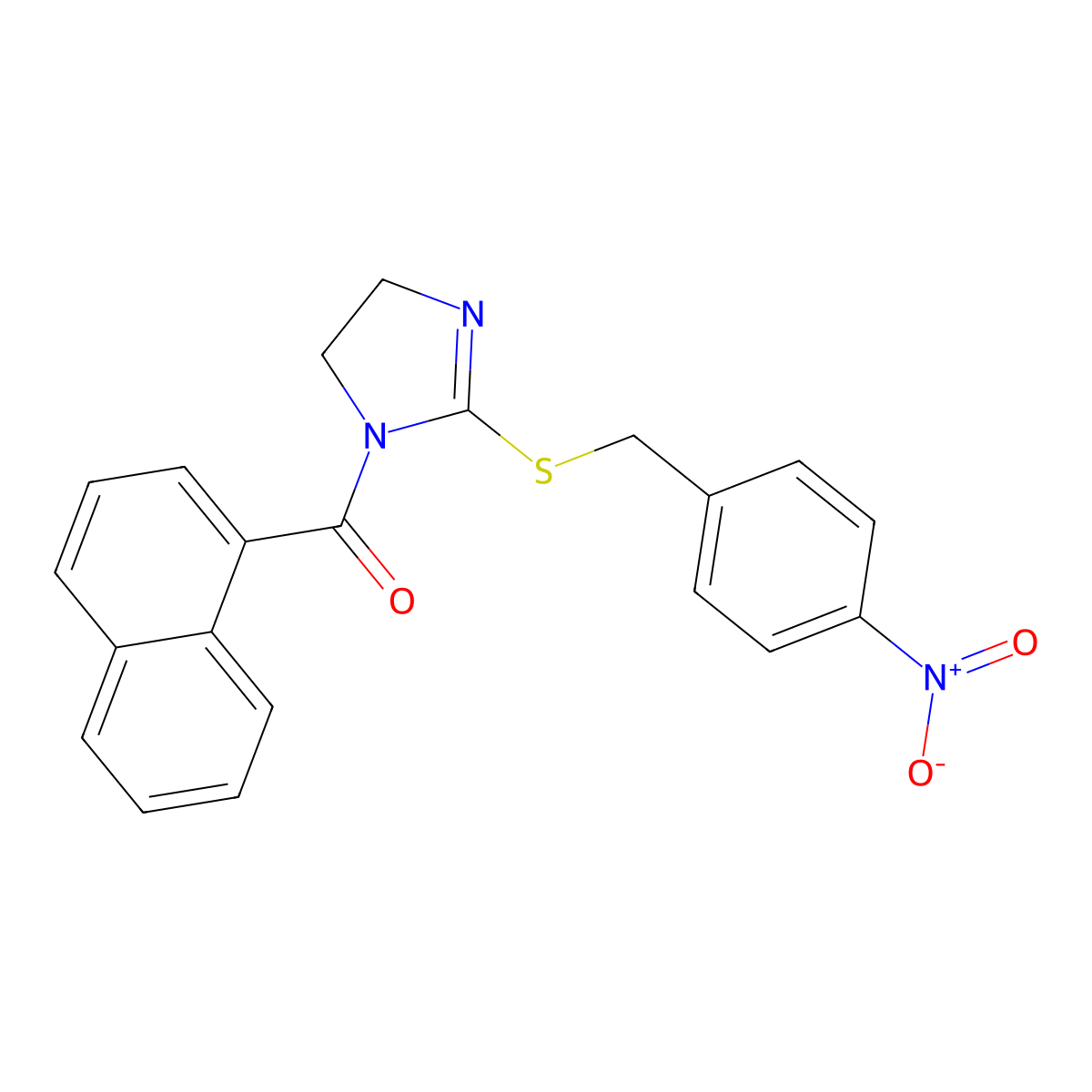 naphthalen-1-yl(2-((4-nitrobenzyl)thio)-4,5-dihydro-1H-imidazol-1-yl)methanone molecular structure, CAS 851802-42-1