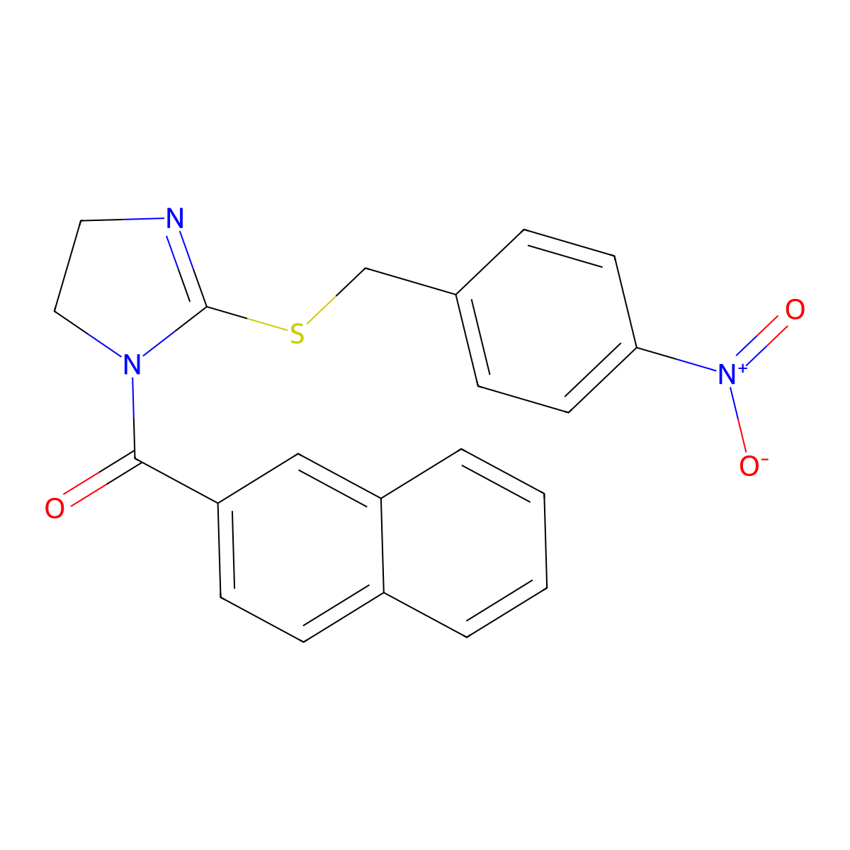 naphthalen-2-yl(2-((4-nitrobenzyl)thio)-4,5-dihydro-1H-imidazol-1-yl)methanone molecular structure, CAS 851802-43-2