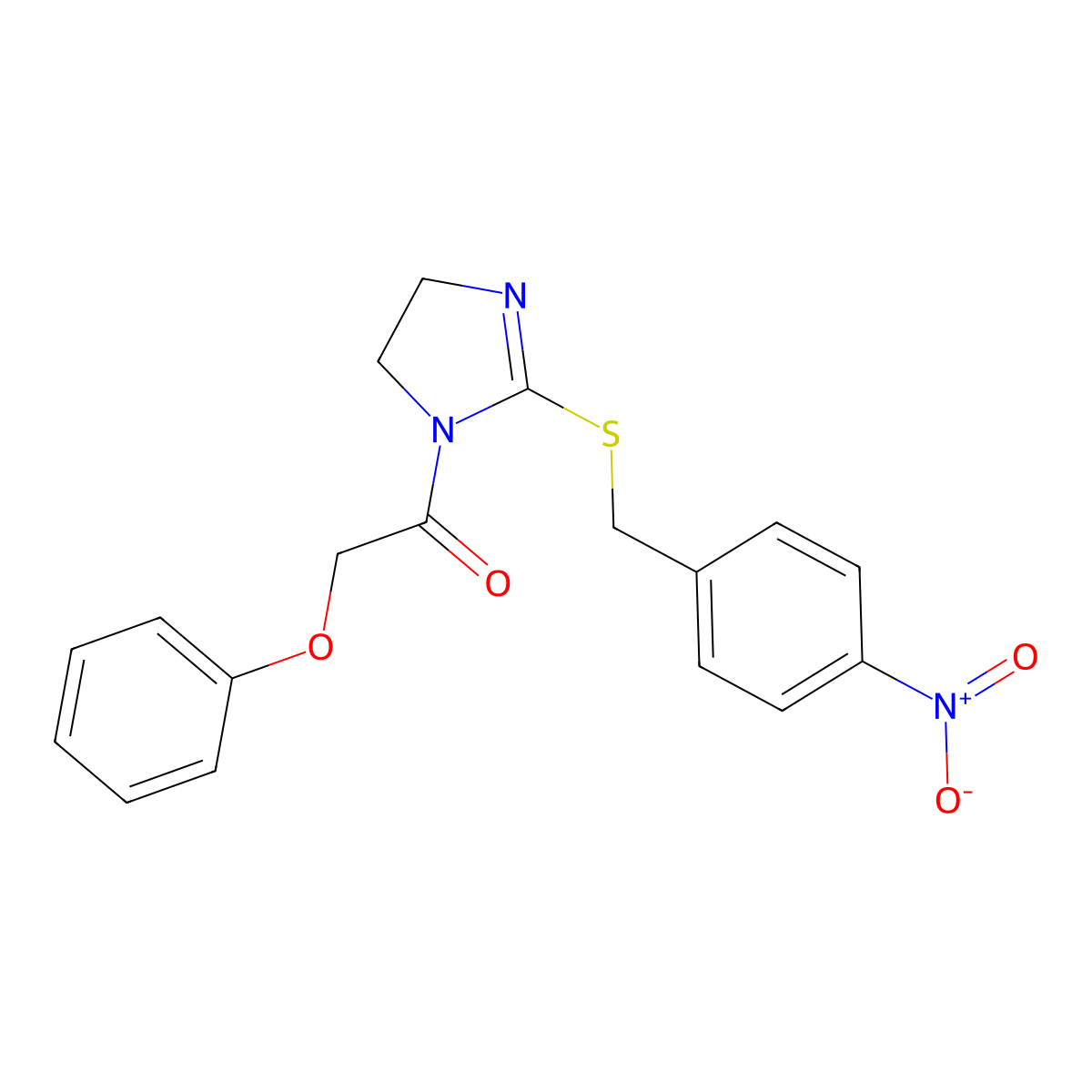 1-(2-((4-nitrobenzyl)thio)-4,5-dihydro-1H-imidazol-1-yl)-2-phenoxyethanone molecular structure, CAS 851802-44-3