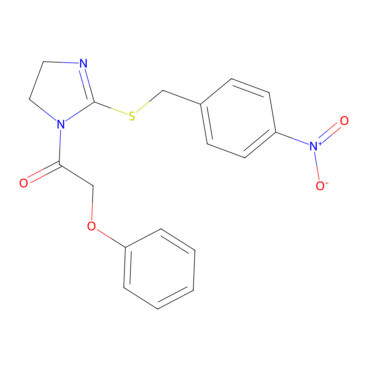 1-(2-((4-nitrobenzyl)thio)-4,5-dihydro-1H-imidazol-1-yl)-2-phenoxyethanone molecular structure, CAS 851802-44-3