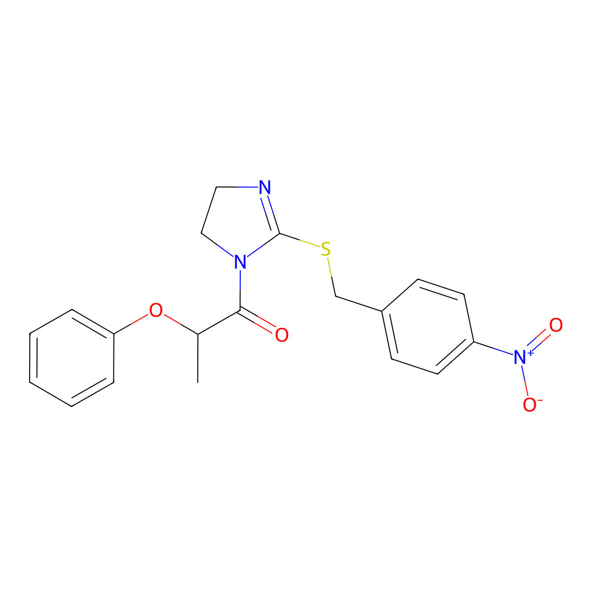 1-(2-((4-nitrobenzyl)thio)-4,5-dihydro-1H-imidazol-1-yl)-2-phenoxypropan-1-one molecular structure, CAS 851802-45-4