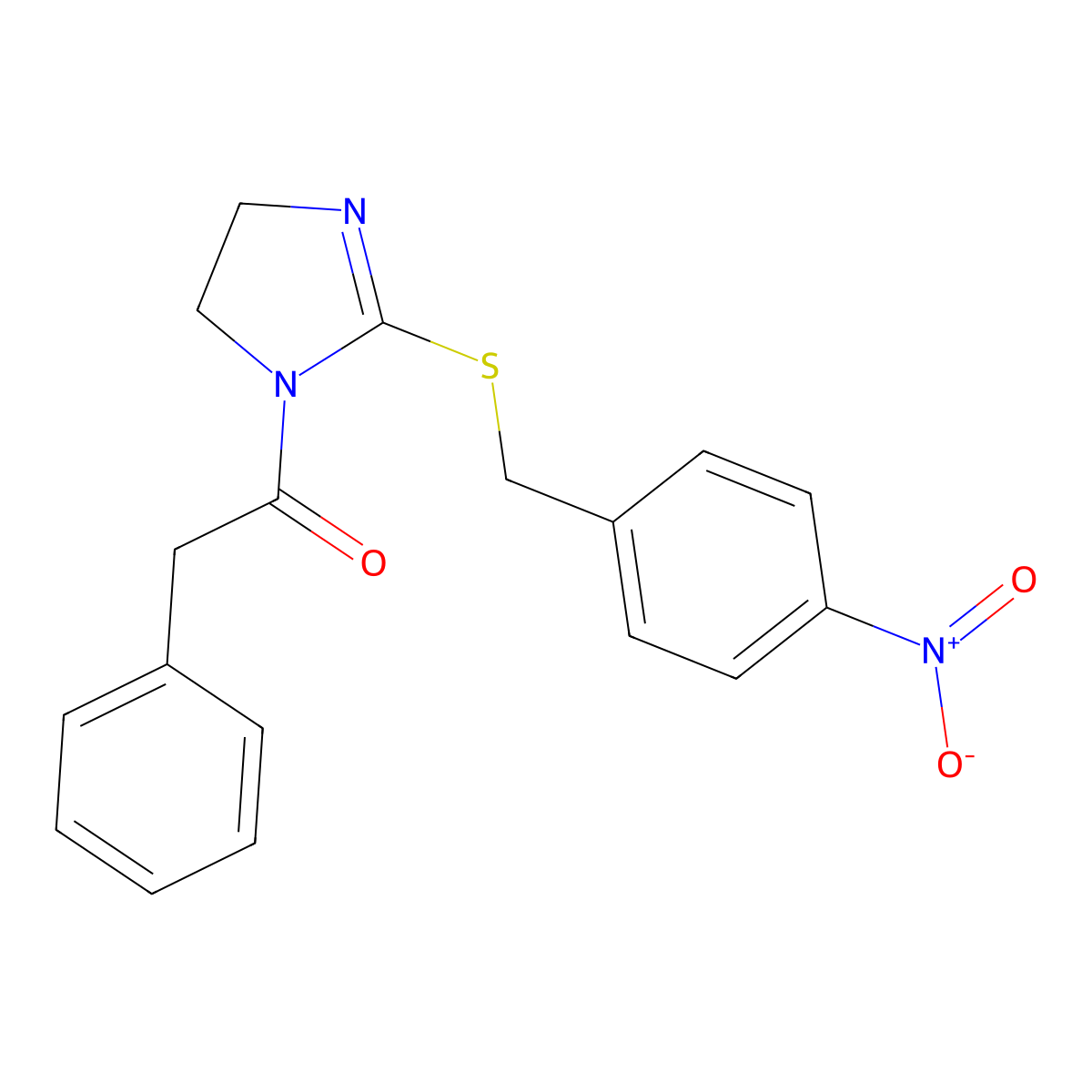 1-[2-[(4-Nitrophenyl)methylsulfanyl]-4,5-dihydroimidazol-1-yl]-2-phenylethanone molecular structure, CAS 851802-47-6