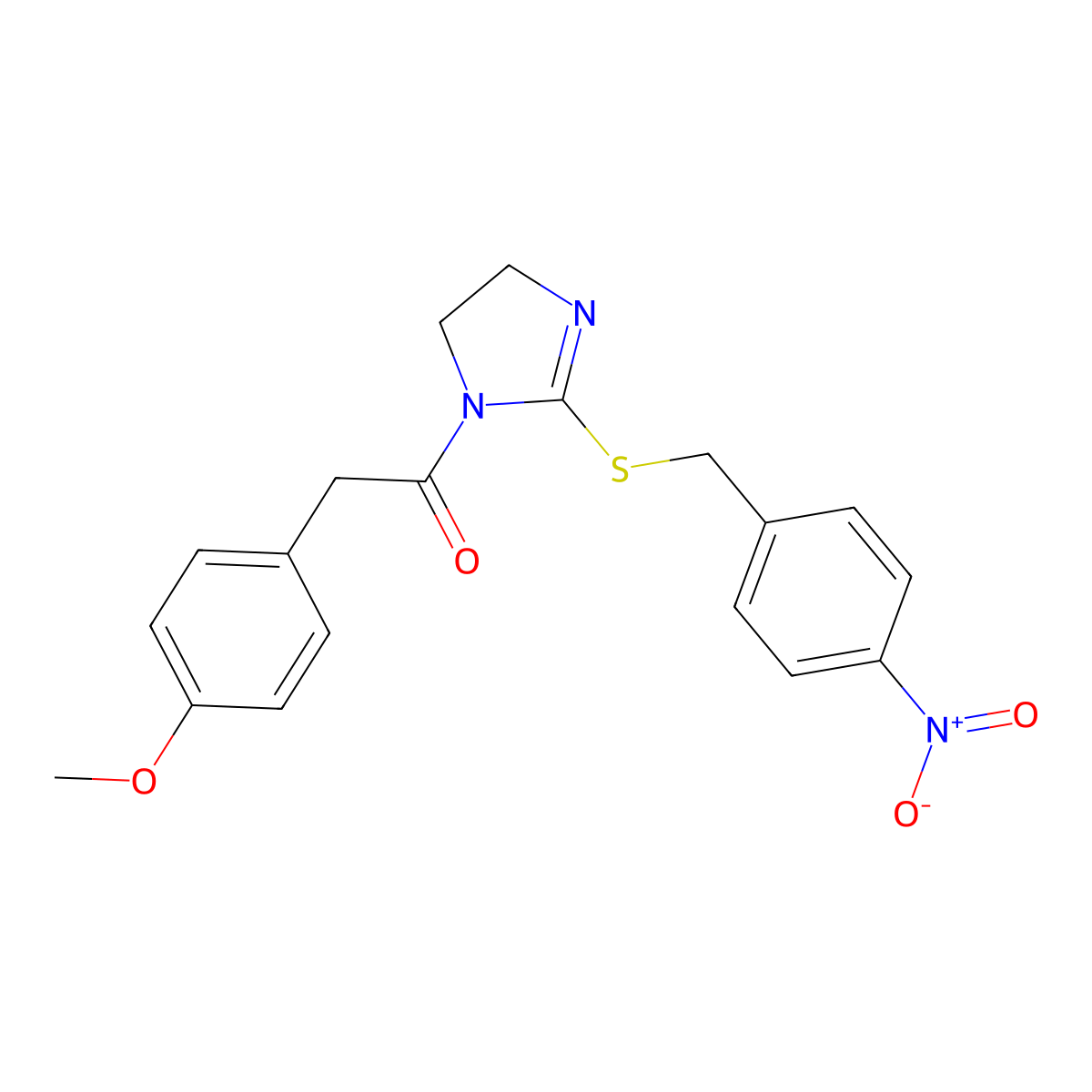 2-(4-Methoxyphenyl)-1-[2-[(4-nitrophenyl)methylsulfanyl]-4,5-dihydroimidazol-1-yl]ethanone molecular structure, CAS 851802-48-7