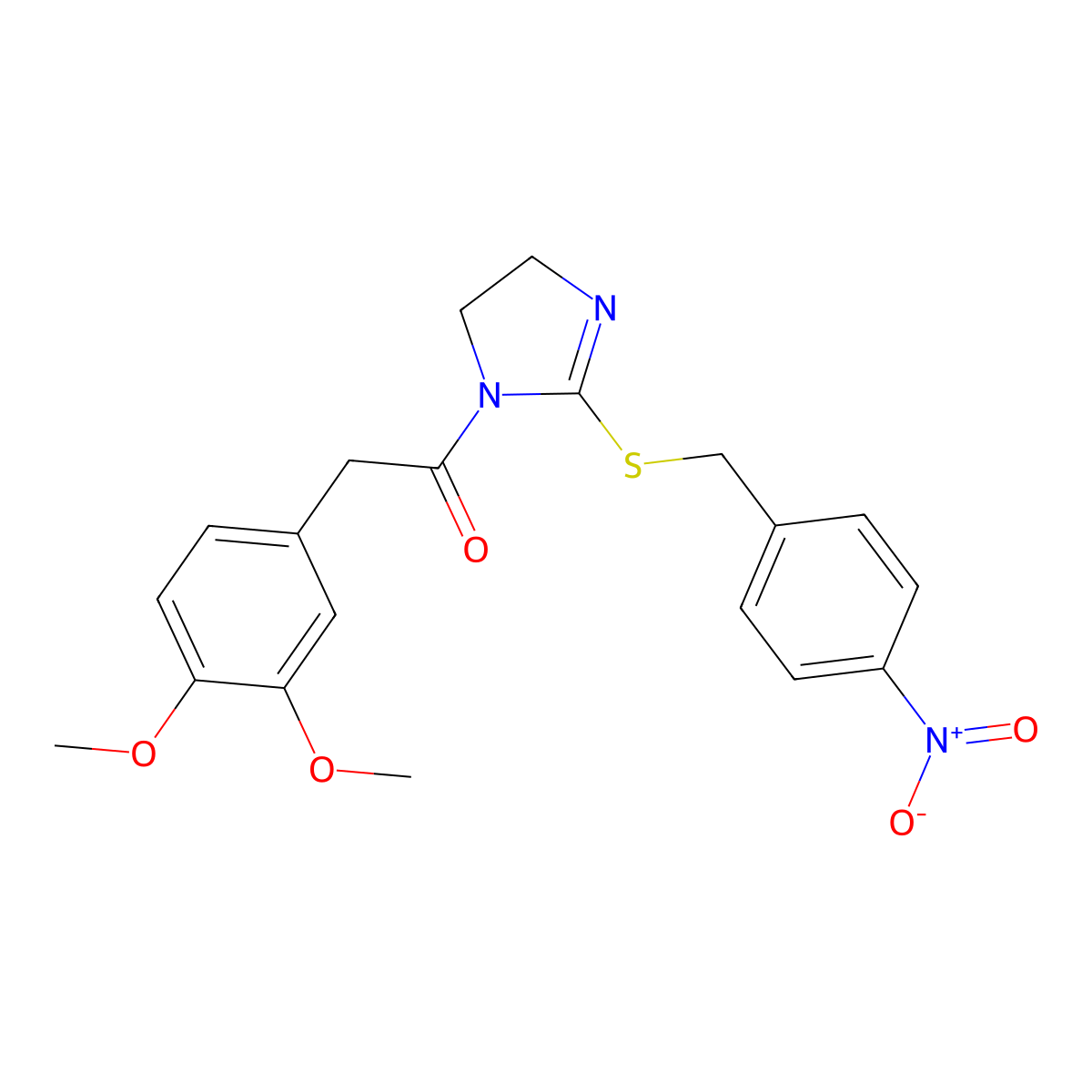 2-(3,4-dimethoxyphenyl)-1-(2-((4-nitrobenzyl)thio)-4,5-dihydro-1H-imidazol-1-yl)ethanone molecular structure, CAS 851802-49-8