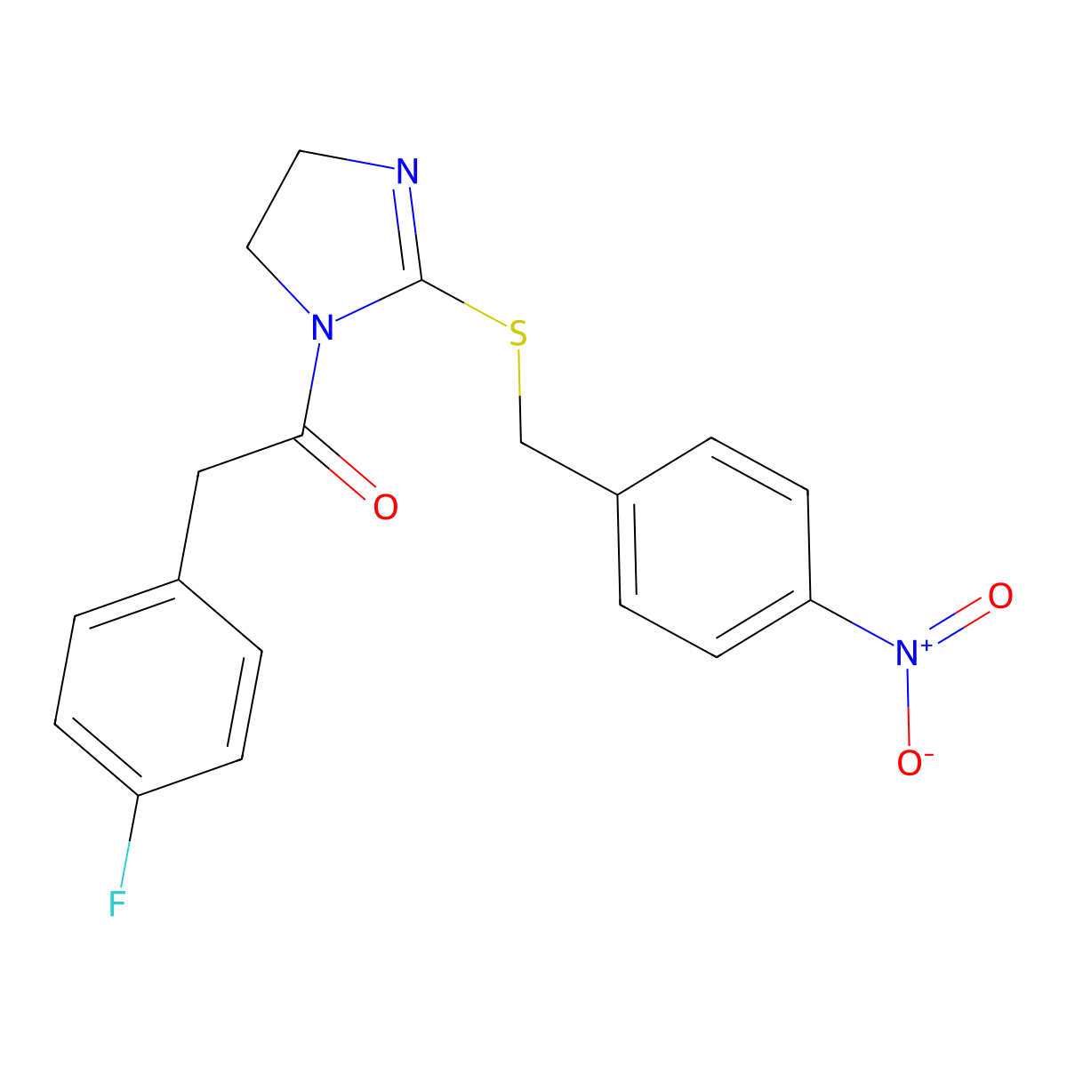 2-(4-Fluorophenyl)-1-[2-[(4-nitrophenyl)methylsulfanyl]-4,5-dihydroimidazol-1-yl]ethanone molecular structure, CAS 851802-51-2