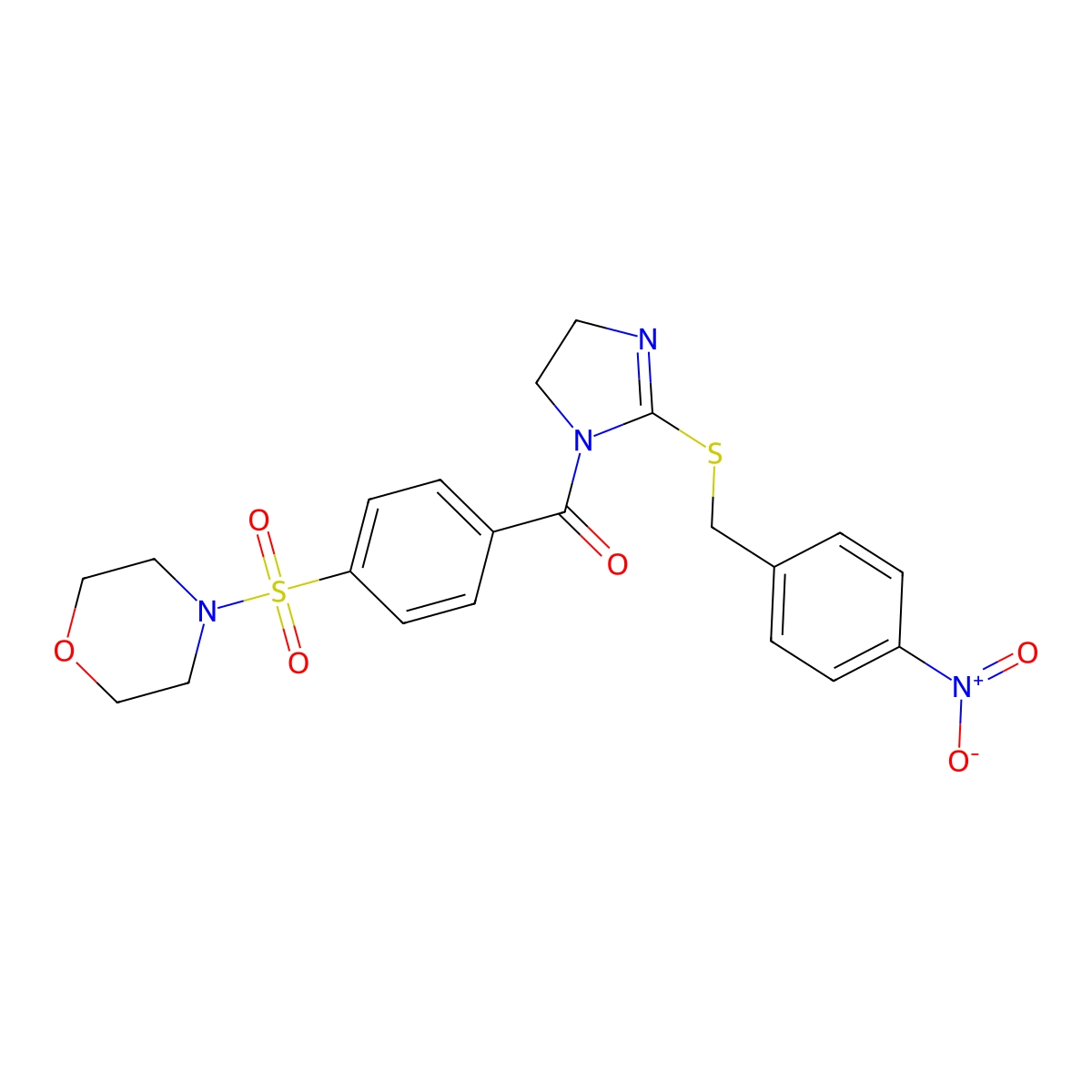 (4-(morpholinosulfonyl)phenyl)(2-((4-nitrobenzyl)thio)-4,5-dihydro-1H-imidazol-1-yl)methanone molecular structure, CAS 851802-58-9