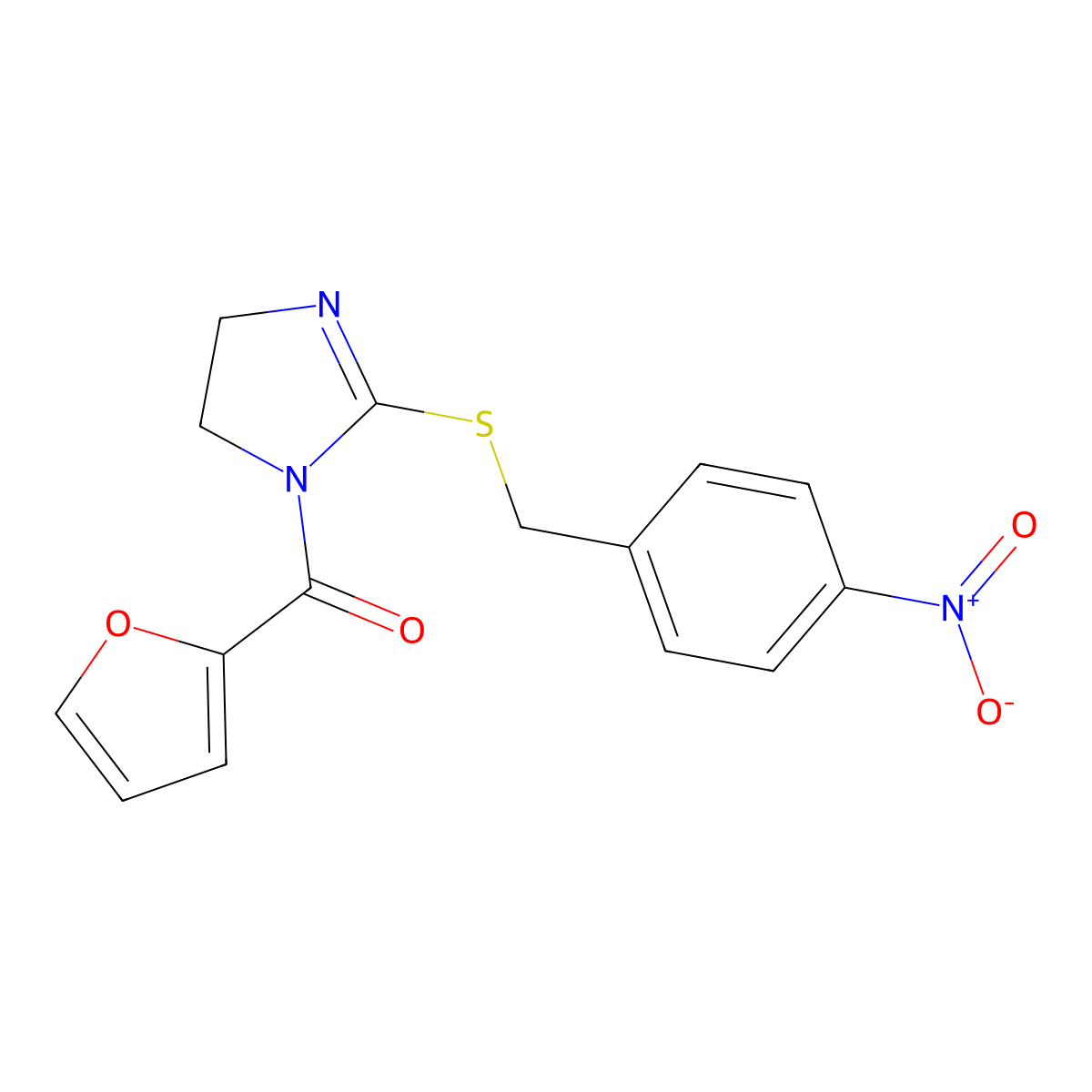 furan-2-yl(2-((4-nitrobenzyl)thio)-4,5-dihydro-1H-imidazol-1-yl)methanone molecular structure, CAS 851802-59-0