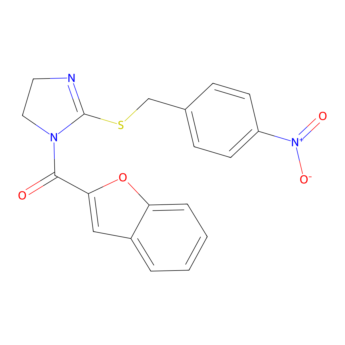 benzofuran-2-yl(2-((4-nitrobenzyl)thio)-4,5-dihydro-1H-imidazol-1-yl)methanone molecular structure, CAS 851802-62-5