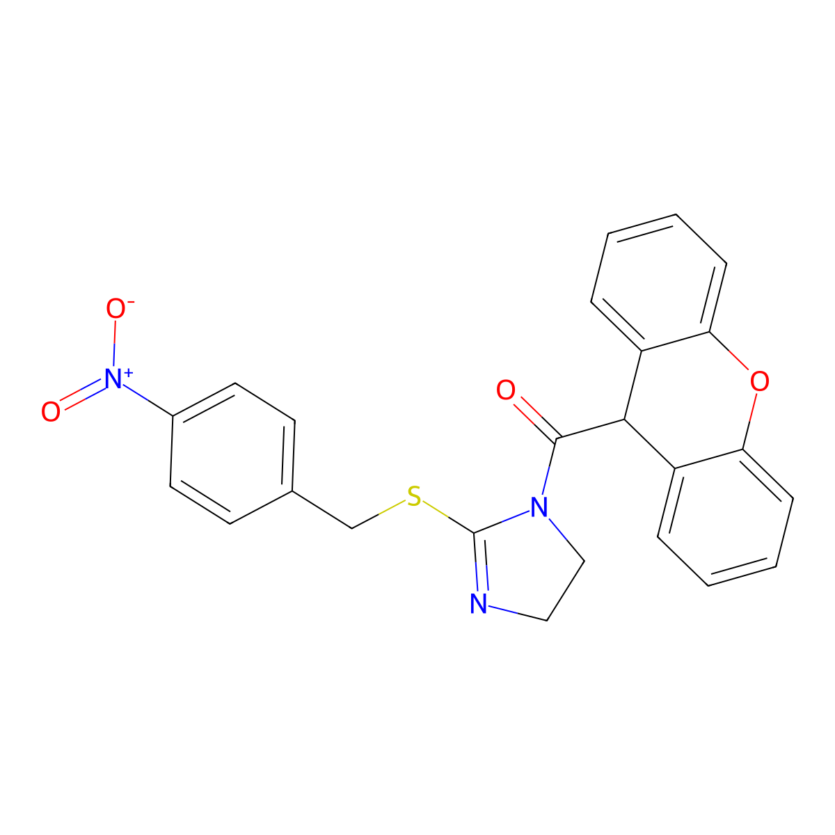 [2-[(4-nitrophenyl)methylsulfanyl]-4,5-dihydroimidazol-1-yl]-(9H-xanthen-9-yl)methanone molecular structure, CAS 851802-63-6