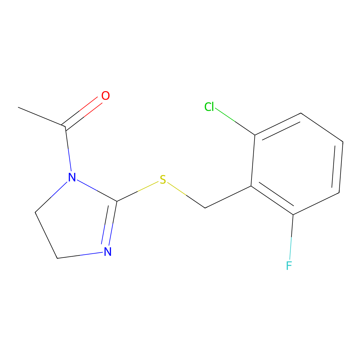 1-[2-[(2-Chloro-6-fluorophenyl)methylsulfanyl]-4,5-dihydroimidazol-1-yl]ethanone molecular structure, CAS 851802-64-7