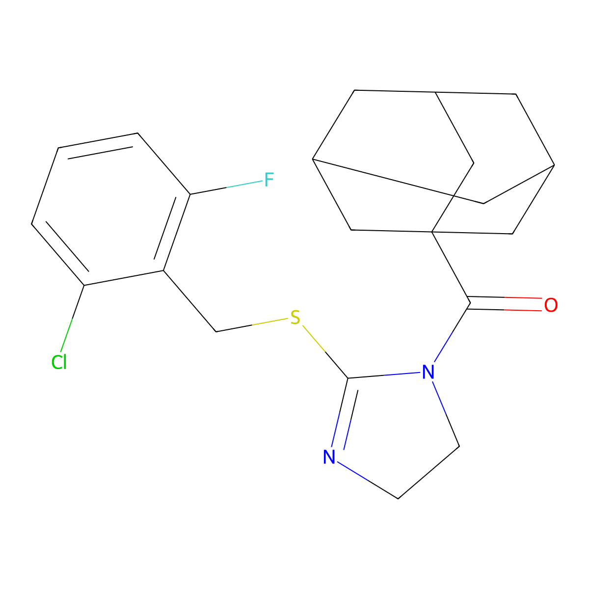 1-Adamantyl-[2-[(2-chloro-6-fluorophenyl)methylsulfanyl]-4,5-dihydroimidazol-1-yl]methanone molecular structure, CAS 851802-69-2