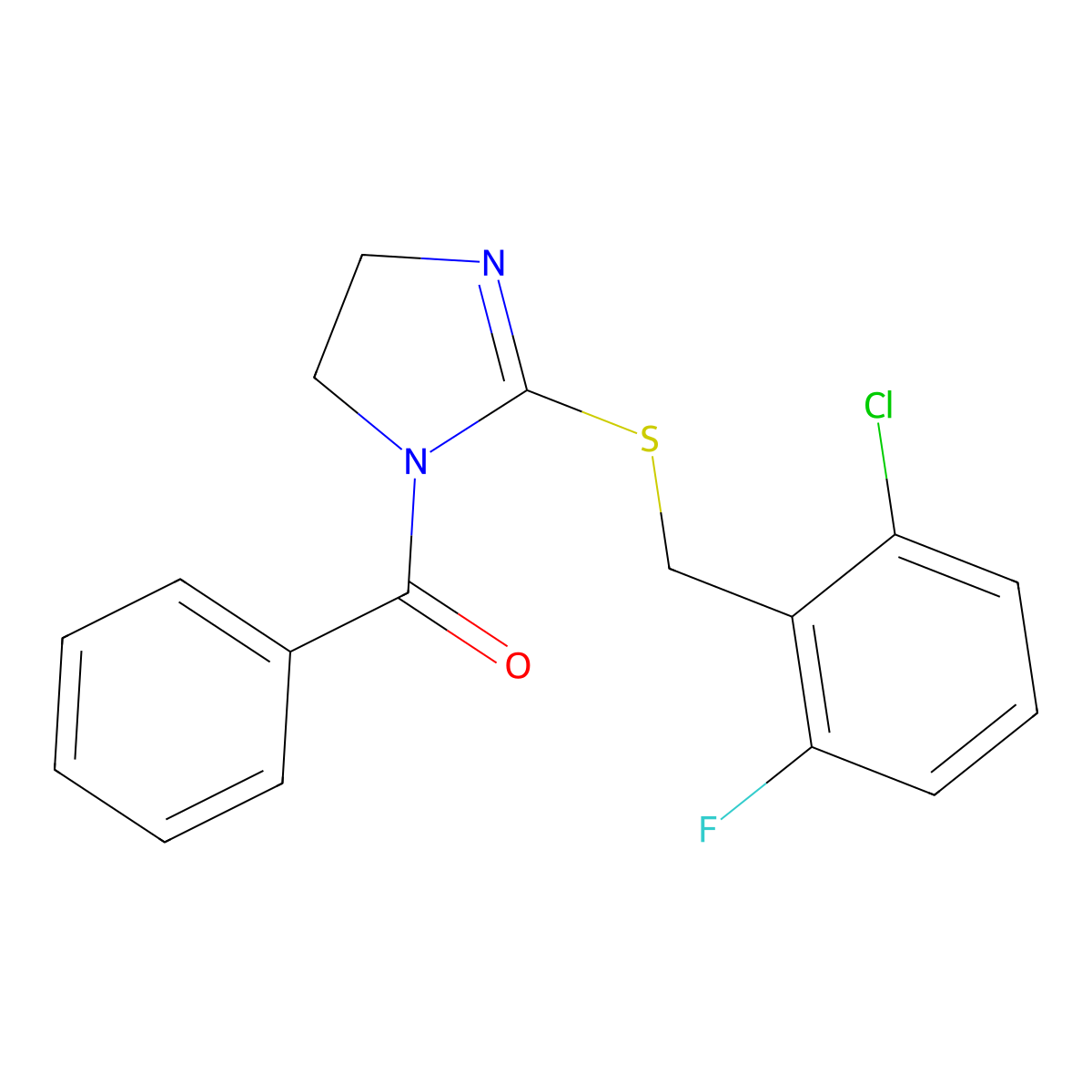 (2-((2-chloro-6-fluorobenzyl)thio)-4,5-dihydro-1H-imidazol-1-yl)(phenyl)methanone molecular structure, CAS 851802-70-5