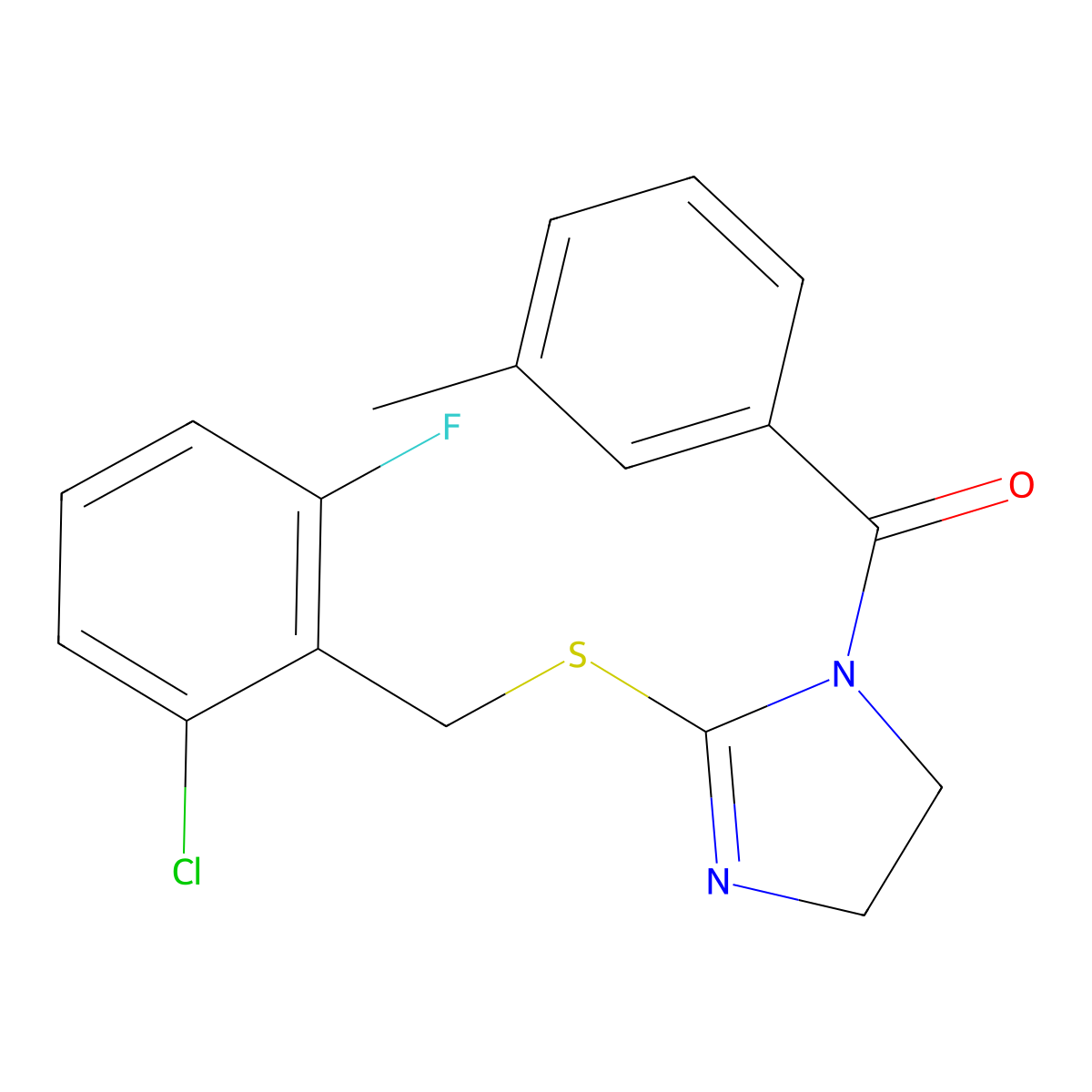 (2-((2-chloro-6-fluorobenzyl)thio)-4,5-dihydro-1H-imidazol-1-yl)(m-tolyl)methanone molecular structure, CAS 851802-72-7