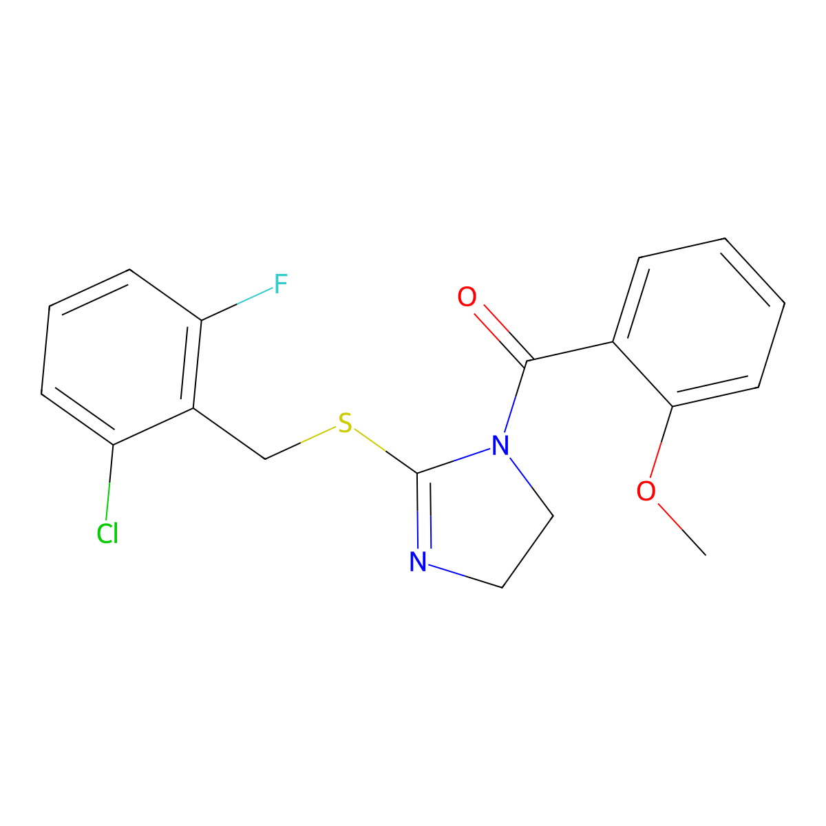 (2-((2-chloro-6-fluorobenzyl)thio)-4,5-dihydro-1H-imidazol-1-yl)(2-methoxyphenyl)methanone molecular structure, CAS 851802-74-9