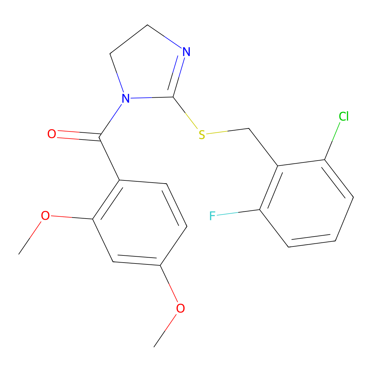 [2-[(2-Chloro-6-fluorophenyl)methylsulfanyl]-4,5-dihydroimidazol-1-yl]-(2,4-dimethoxyphenyl)methanone molecular structure, CAS 851802-79-4