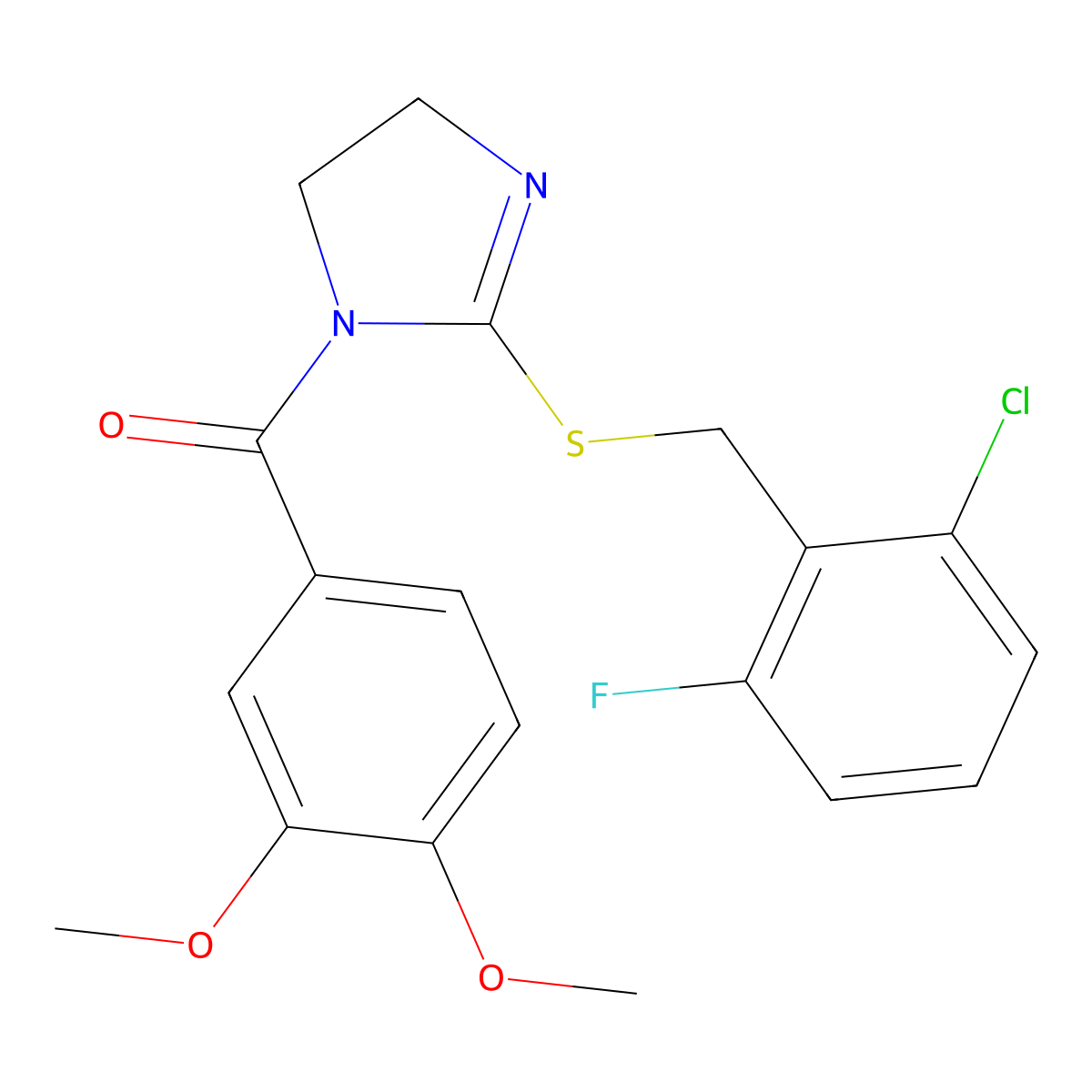 (2-((2-chloro-6-fluorobenzyl)thio)-4,5-dihydro-1H-imidazol-1-yl)(3,4-dimethoxyphenyl)methanone molecular structure, CAS 851802-80-7