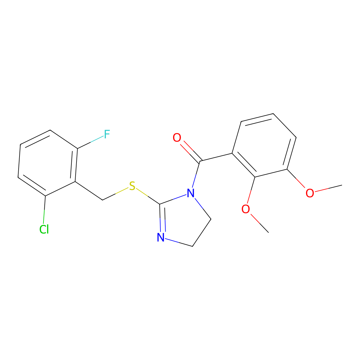 (2-((2-chloro-6-fluorobenzyl)thio)-4,5-dihydro-1H-imidazol-1-yl)(2,3-dimethoxyphenyl)methanone molecular structure, CAS 851802-81-8
