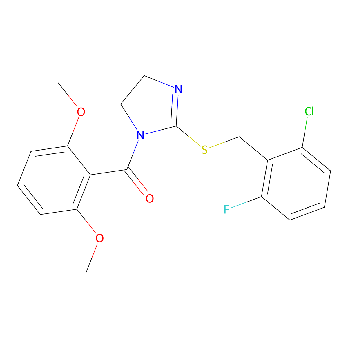 (2-((2-chloro-6-fluorobenzyl)thio)-4,5-dihydro-1H-imidazol-1-yl)(2,6-dimethoxyphenyl)methanone molecular structure, CAS 851802-82-9