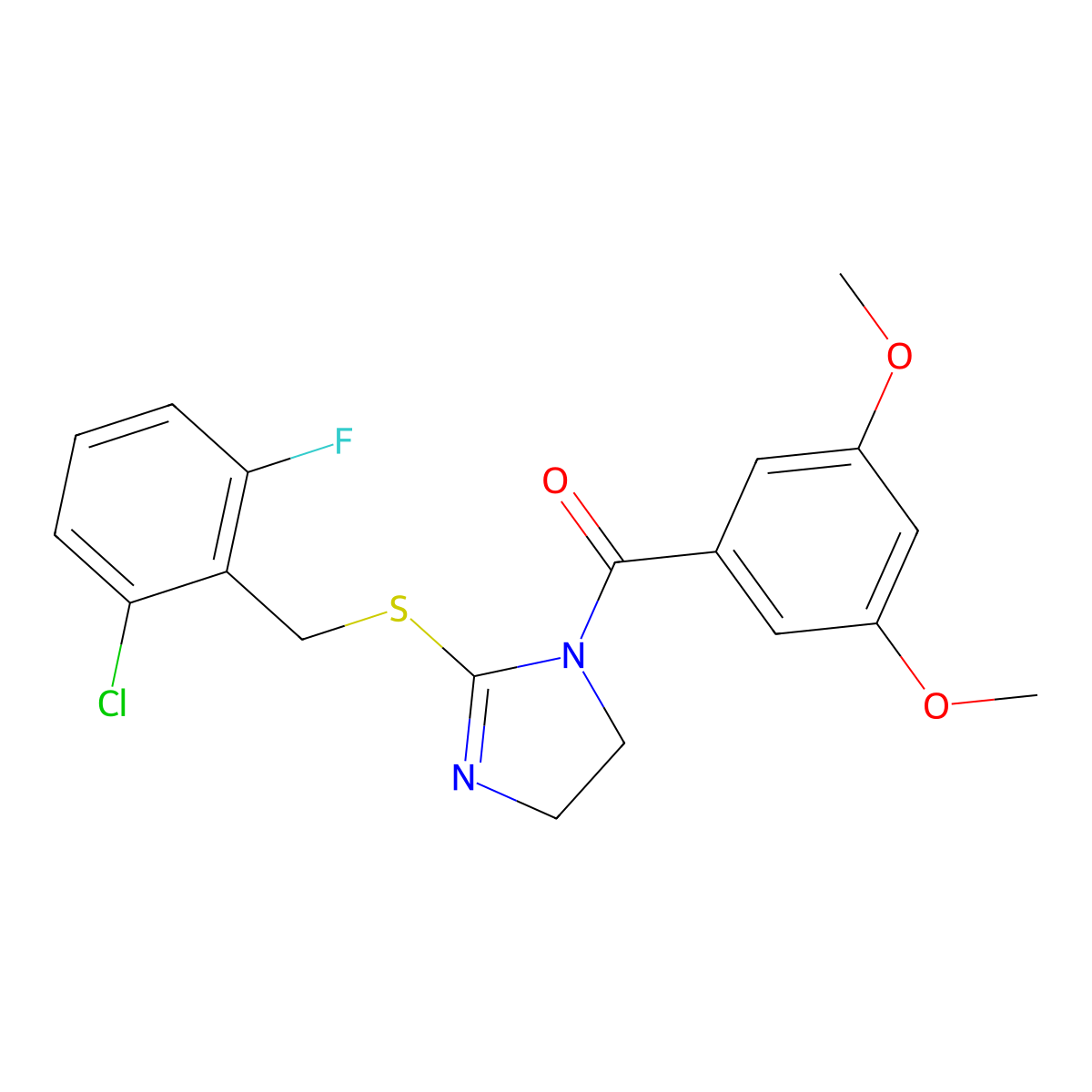 (2-((2-chloro-6-fluorobenzyl)thio)-4,5-dihydro-1H-imidazol-1-yl)(3,5-dimethoxyphenyl)methanone molecular structure, CAS 851802-83-0
