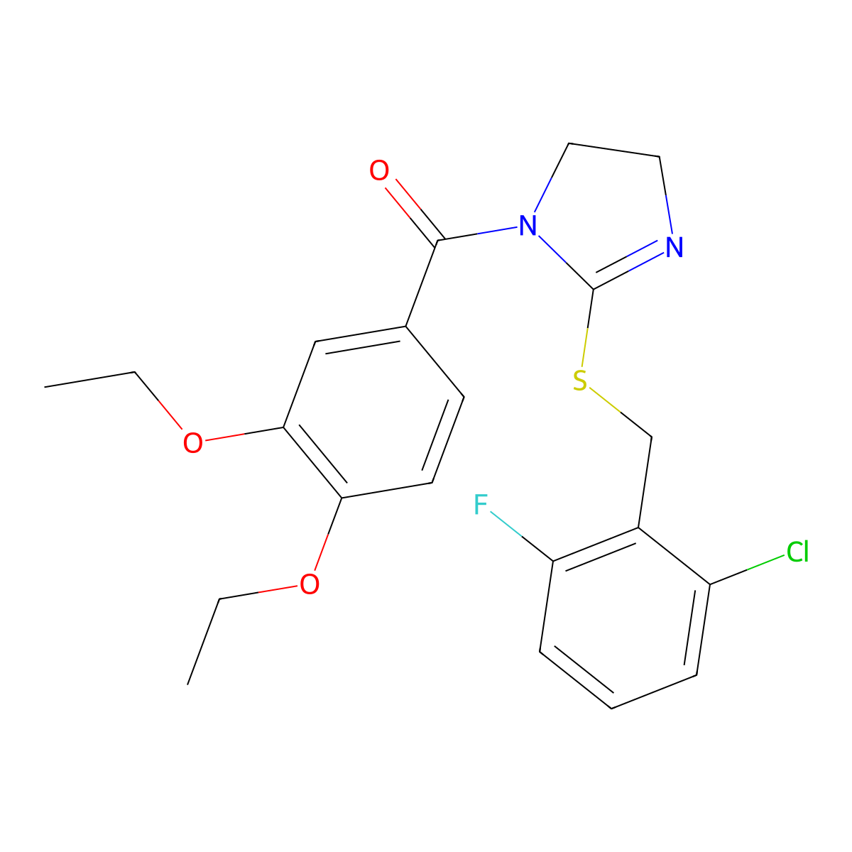 [2-[(2-Chloro-6-fluorophenyl)methylsulfanyl]-4,5-dihydroimidazol-1-yl]-(3,4-diethoxyphenyl)methanone molecular structure, CAS 851802-85-2