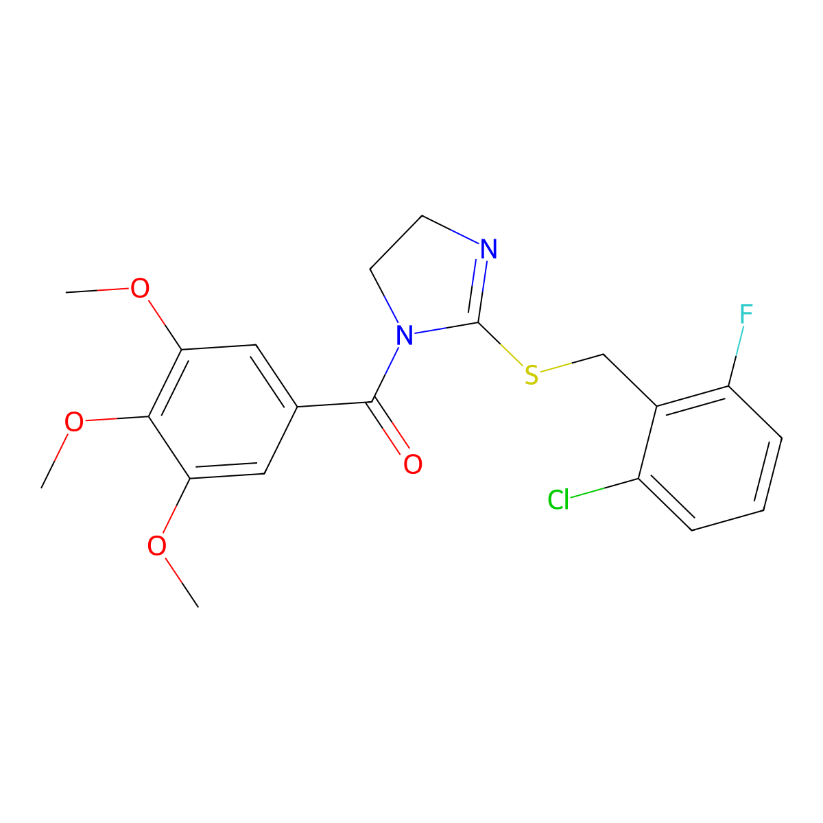 (2-((2-chloro-6-fluorobenzyl)thio)-4,5-dihydro-1H-imidazol-1-yl)(3,4,5-trimethoxyphenyl)methanone molecular structure, CAS 851802-86-3