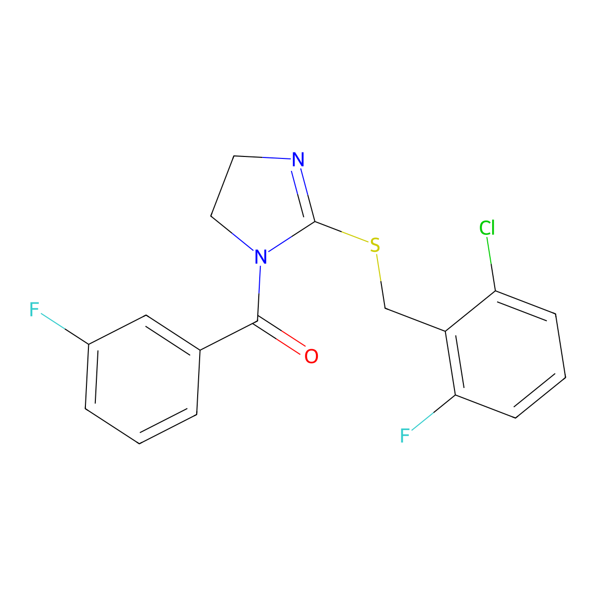 [2-[(2-Chloro-6-fluorophenyl)methylsulfanyl]-4,5-dihydroimidazol-1-yl]-(3-fluorophenyl)methanone molecular structure, CAS 851802-89-6