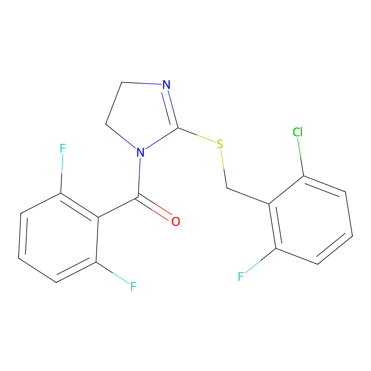 (2-((2-chloro-6-fluorobenzyl)thio)-4,5-dihydro-1H-imidazol-1-yl)(2,6-difluorophenyl)methanone molecular structure, CAS 851802-91-0
