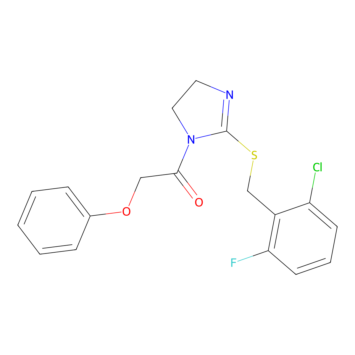 1-[2-[(2-Chloro-6-fluorophenyl)methylsulfanyl]-4,5-dihydroimidazol-1-yl]-2-phenoxyethanone molecular structure, CAS 851802-93-2