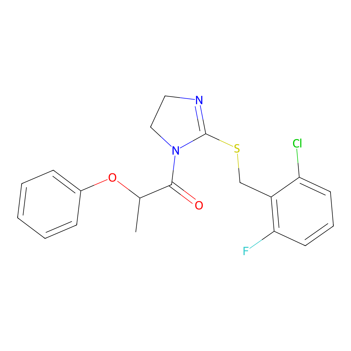 1-(2-((2-chloro-6-fluorobenzyl)thio)-4,5-dihydro-1H-imidazol-1-yl)-2-phenoxypropan-1-one molecular structure, CAS 851802-94-3