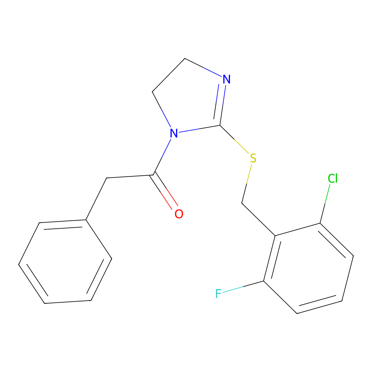 1-(2-((2-chloro-6-fluorobenzyl)thio)-4,5-dihydro-1H-imidazol-1-yl)-2-phenylethanone molecular structure, CAS 851802-95-4