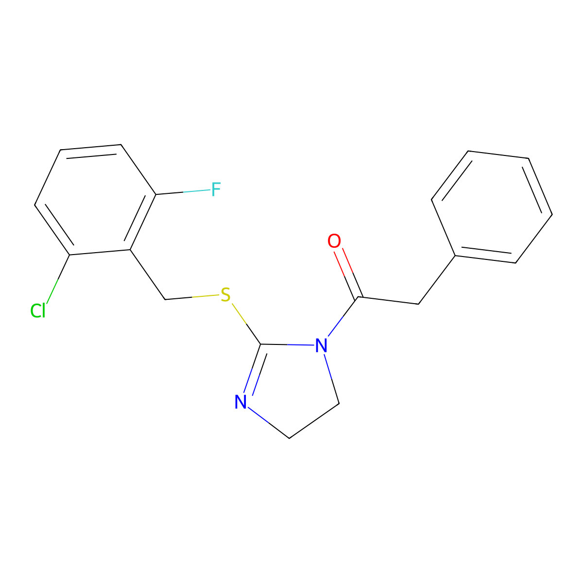 1-(2-((2-chloro-6-fluorobenzyl)thio)-4,5-dihydro-1H-imidazol-1-yl)-2-phenylethanone molecular structure, CAS 851802-95-4