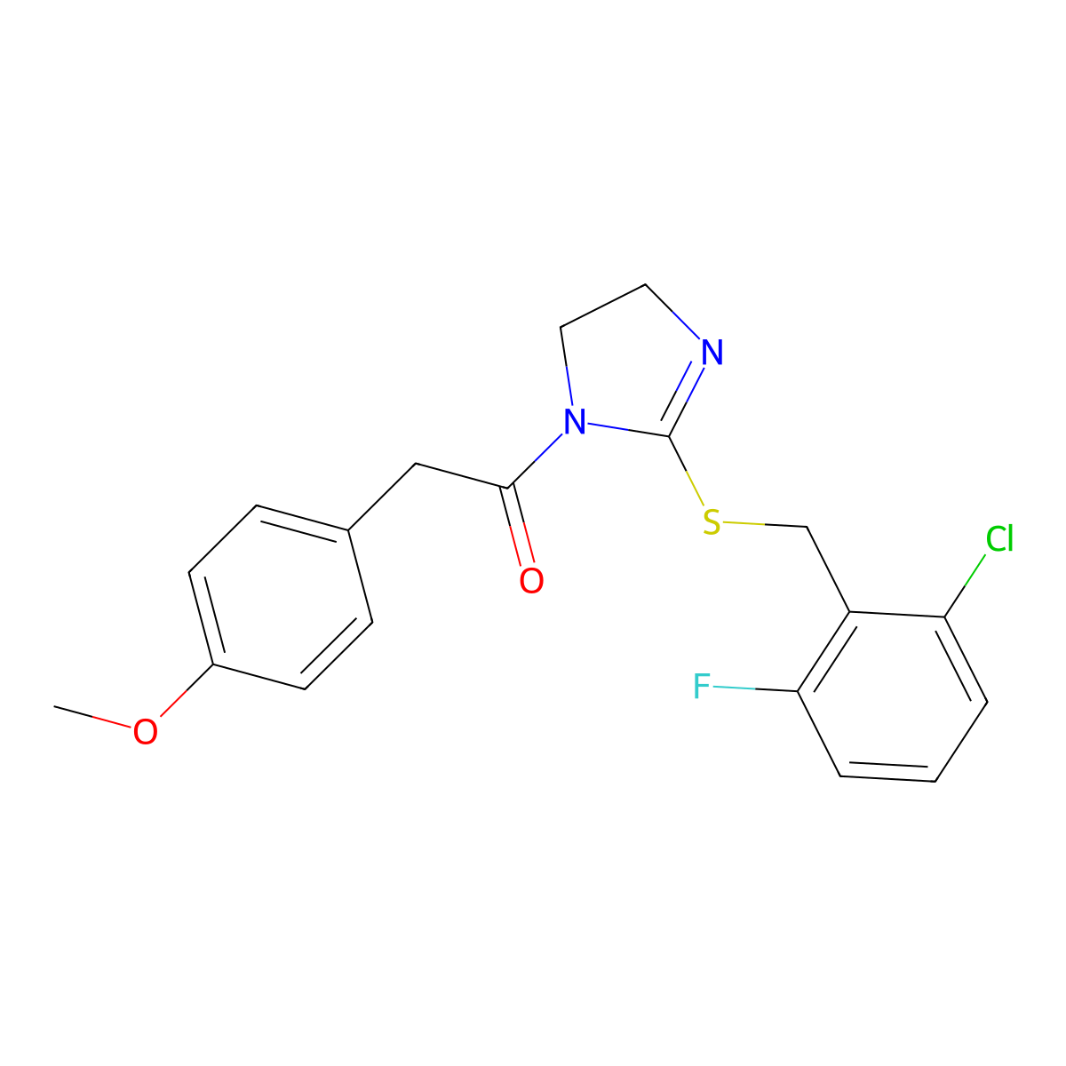 1-[2-[(2-Chloro-6-fluorophenyl)methylsulfanyl]-4,5-dihydroimidazol-1-yl]-2-(4-methoxyphenyl)ethanone molecular structure, CAS 851802-96-5