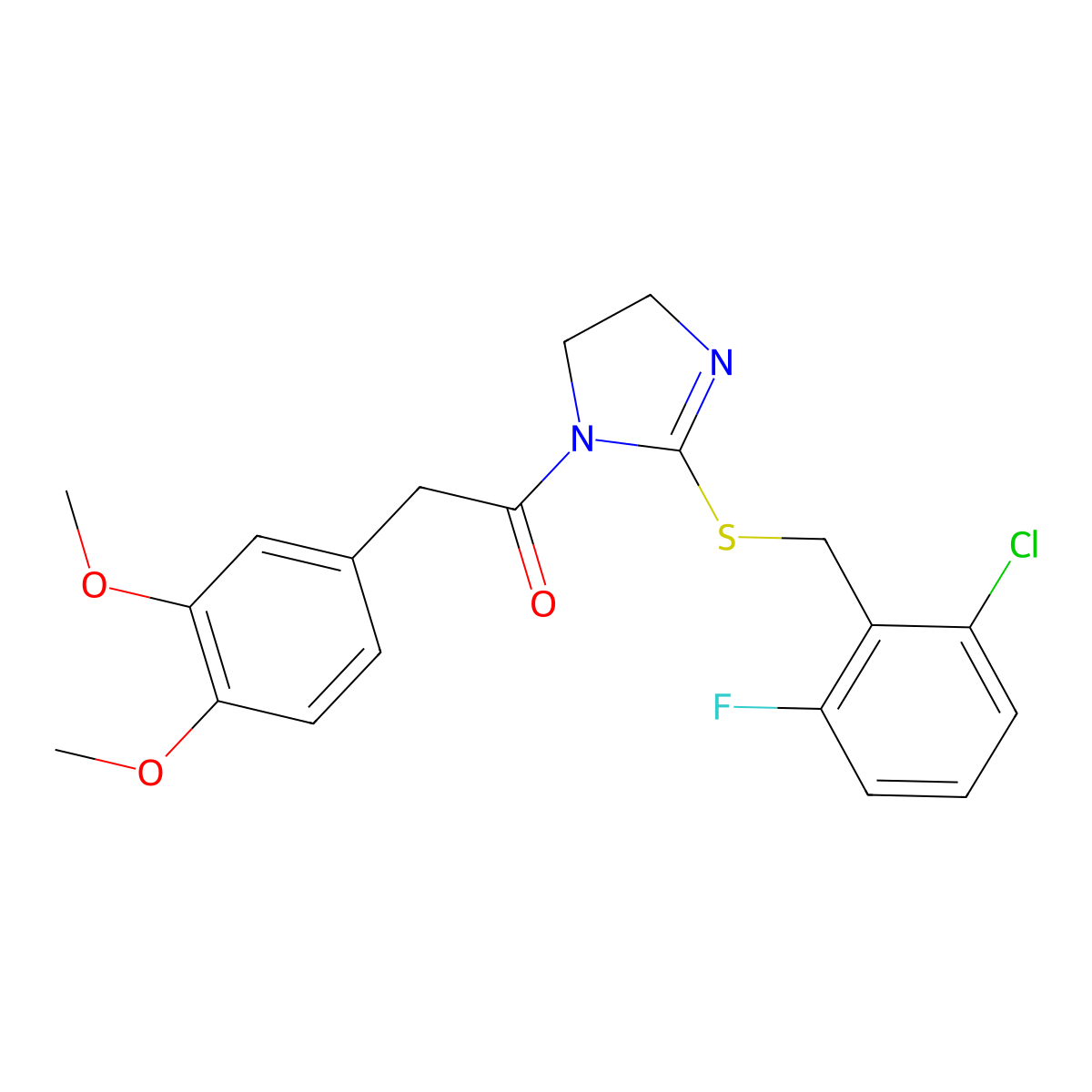 1-[2-[(2-Chloro-6-fluorophenyl)methylsulfanyl]-4,5-dihydroimidazol-1-yl]-2-(3,4-dimethoxyphenyl)ethanone molecular structure, CAS 851802-97-6