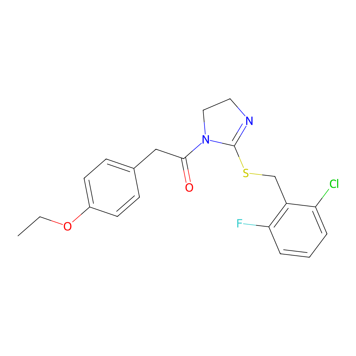 1-[2-[(2-Chloro-6-fluorophenyl)methylsulfanyl]-4,5-dihydroimidazol-1-yl]-2-(4-ethoxyphenyl)ethanone molecular structure, CAS 851802-98-7