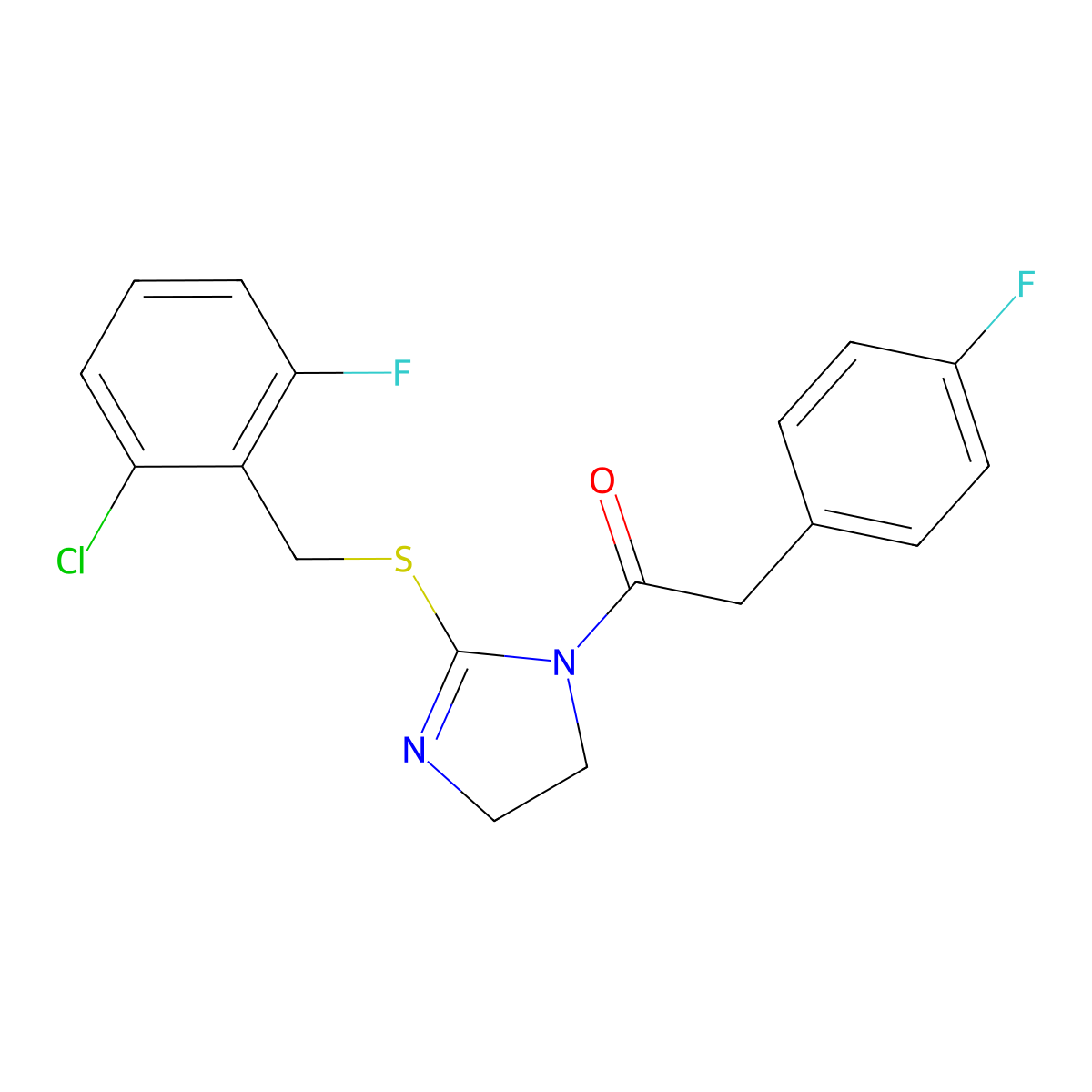 1-[2-[(2-Chloro-6-fluorophenyl)methylsulfanyl]-4,5-dihydroimidazol-1-yl]-2-(4-fluorophenyl)ethanone molecular structure, CAS 851802-99-8