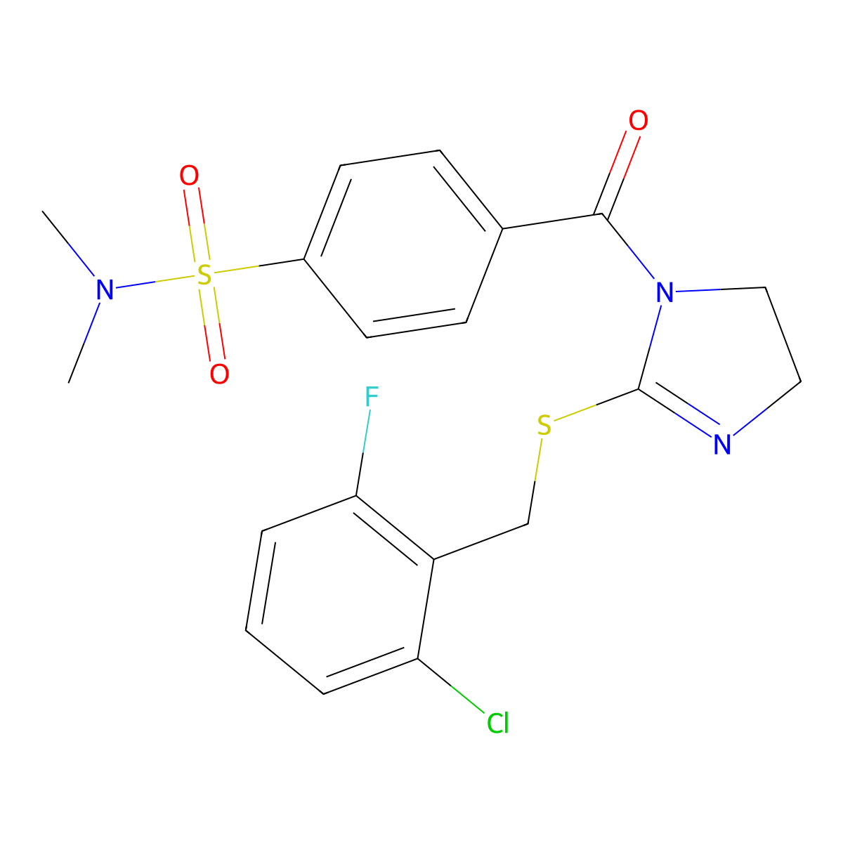 4-(2-((2-chloro-6-fluorobenzyl)thio)-4,5-dihydro-1H-imidazole-1-carbonyl)-N,N-dimethylbenzenesulfonamide molecular structure, CAS 851803-01-5
