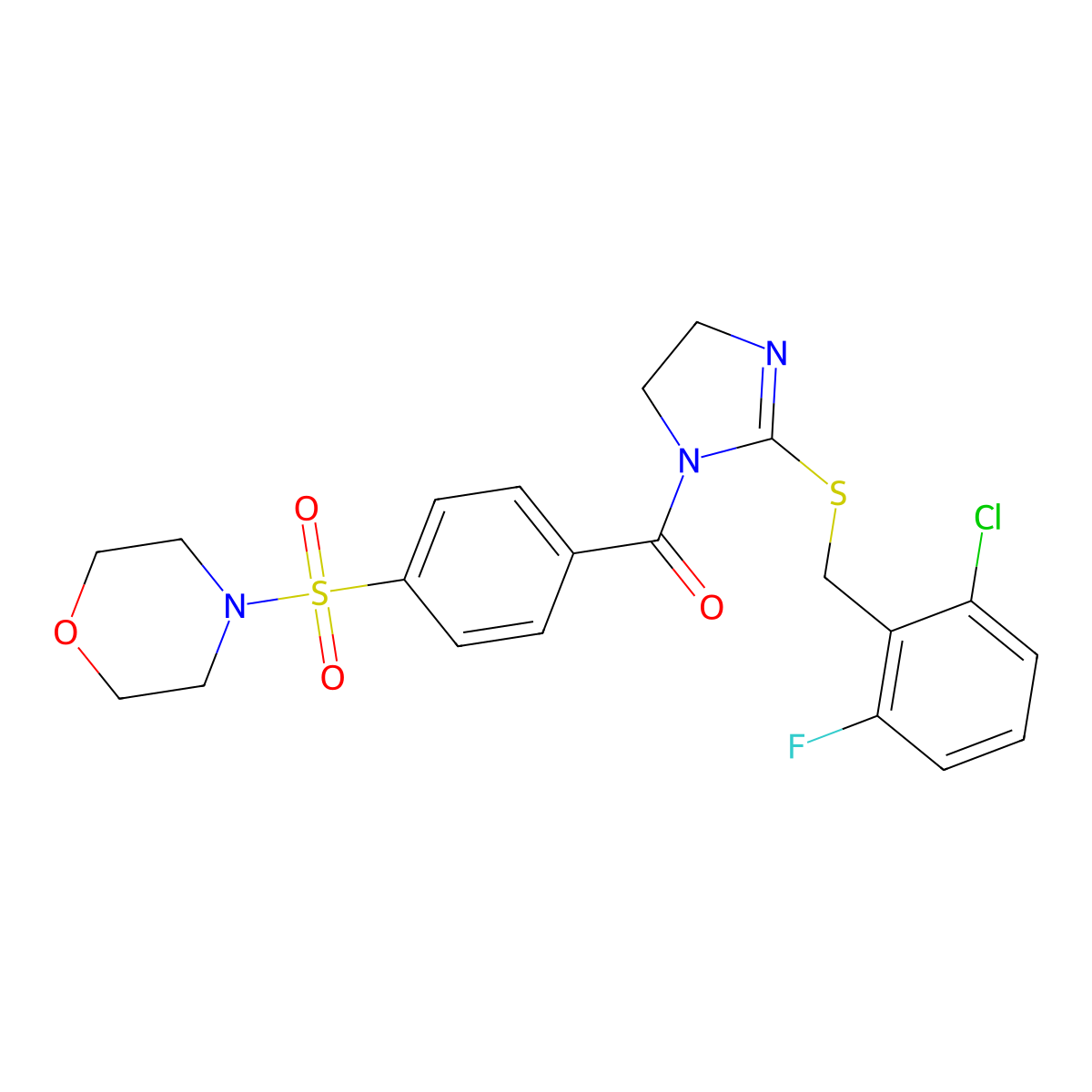 (2-((2-chloro-6-fluorobenzyl)thio)-4,5-dihydro-1H-imidazol-1-yl)(4-(morpholinosulfonyl)phenyl)methanone molecular structure, CAS 851803-05-9