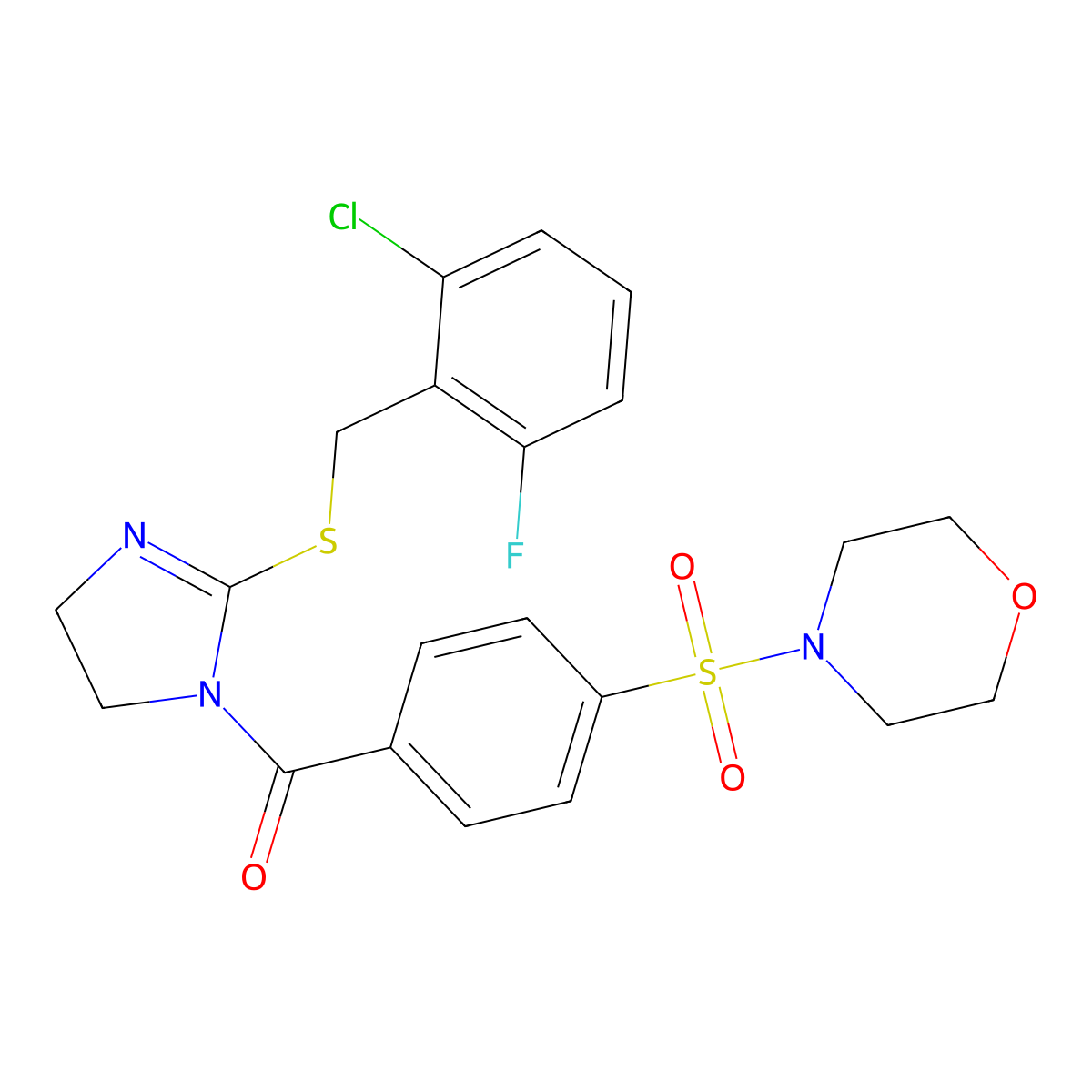(2-((2-chloro-6-fluorobenzyl)thio)-4,5-dihydro-1H-imidazol-1-yl)(4-(morpholinosulfonyl)phenyl)methanone molecular structure, CAS 851803-05-9