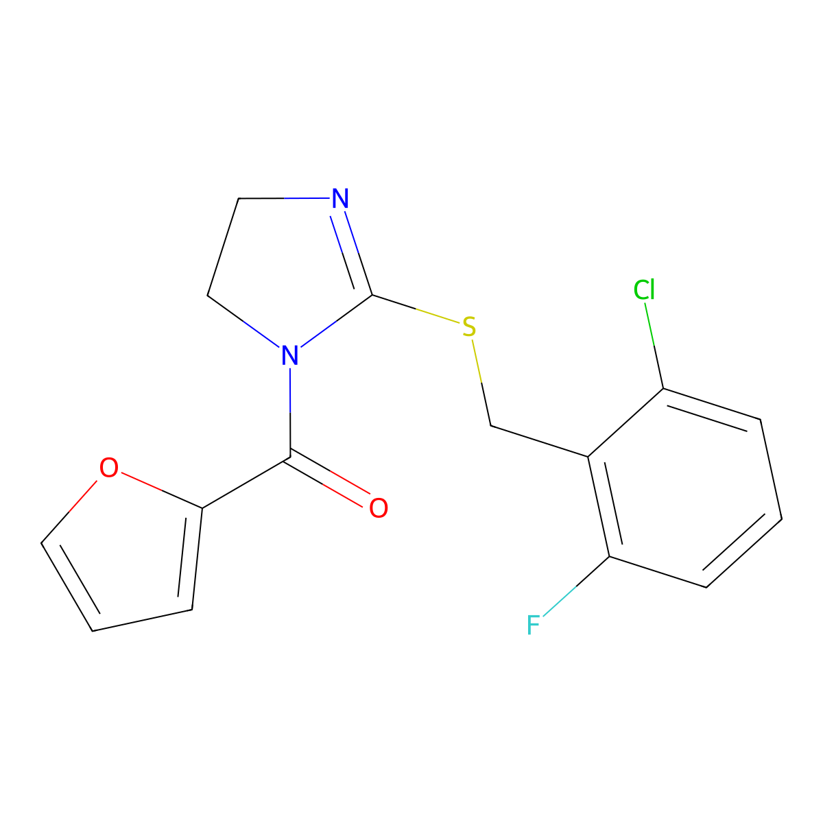 [2-[(2-Chloro-6-fluorophenyl)methylthio]-4,5-dihydroimidazol-1-yl]-(2-furanyl)methanone molecular structure, CAS 851803-06-0